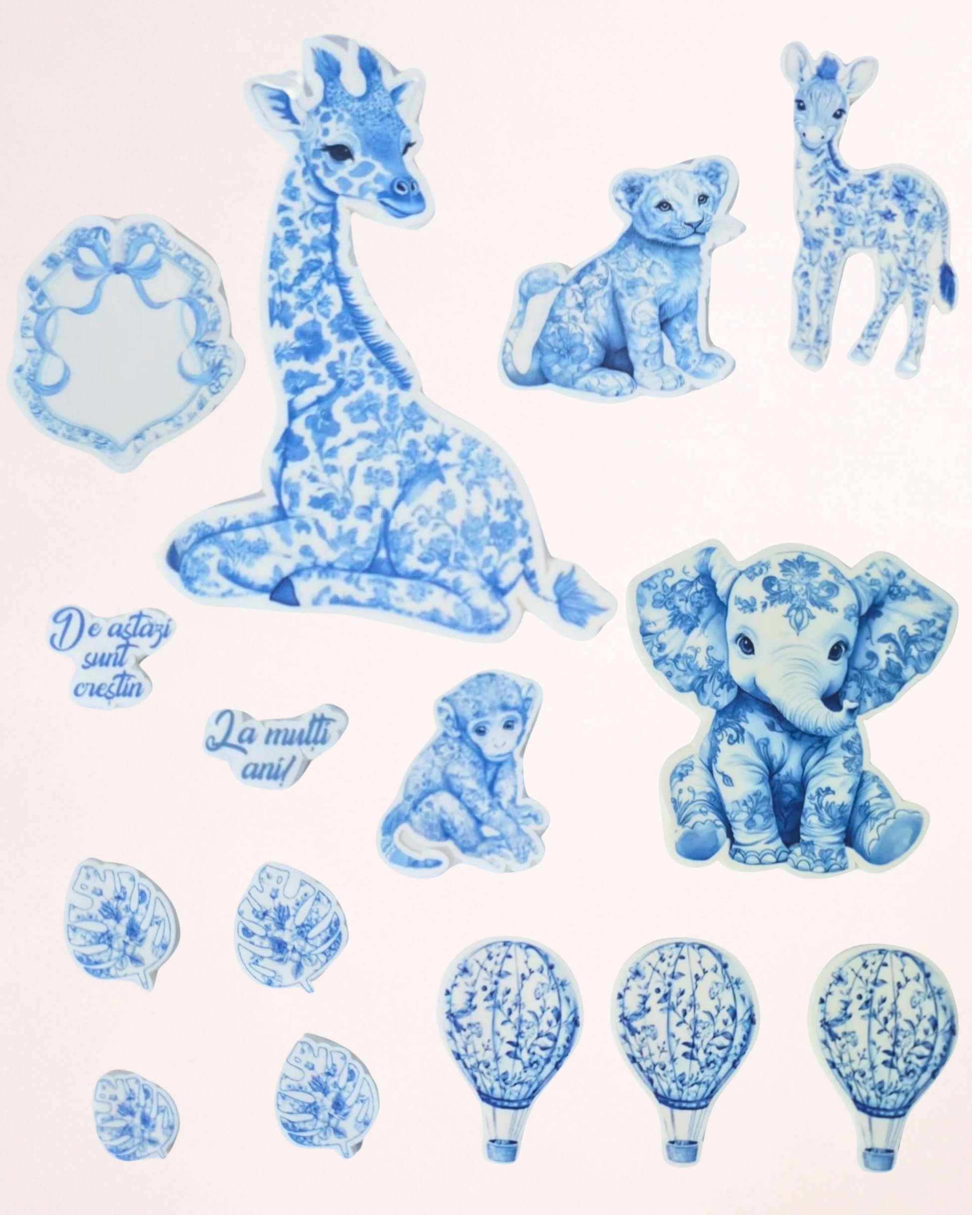 Decor Tort Safari Toile de Jouy - Set Figurine Tort