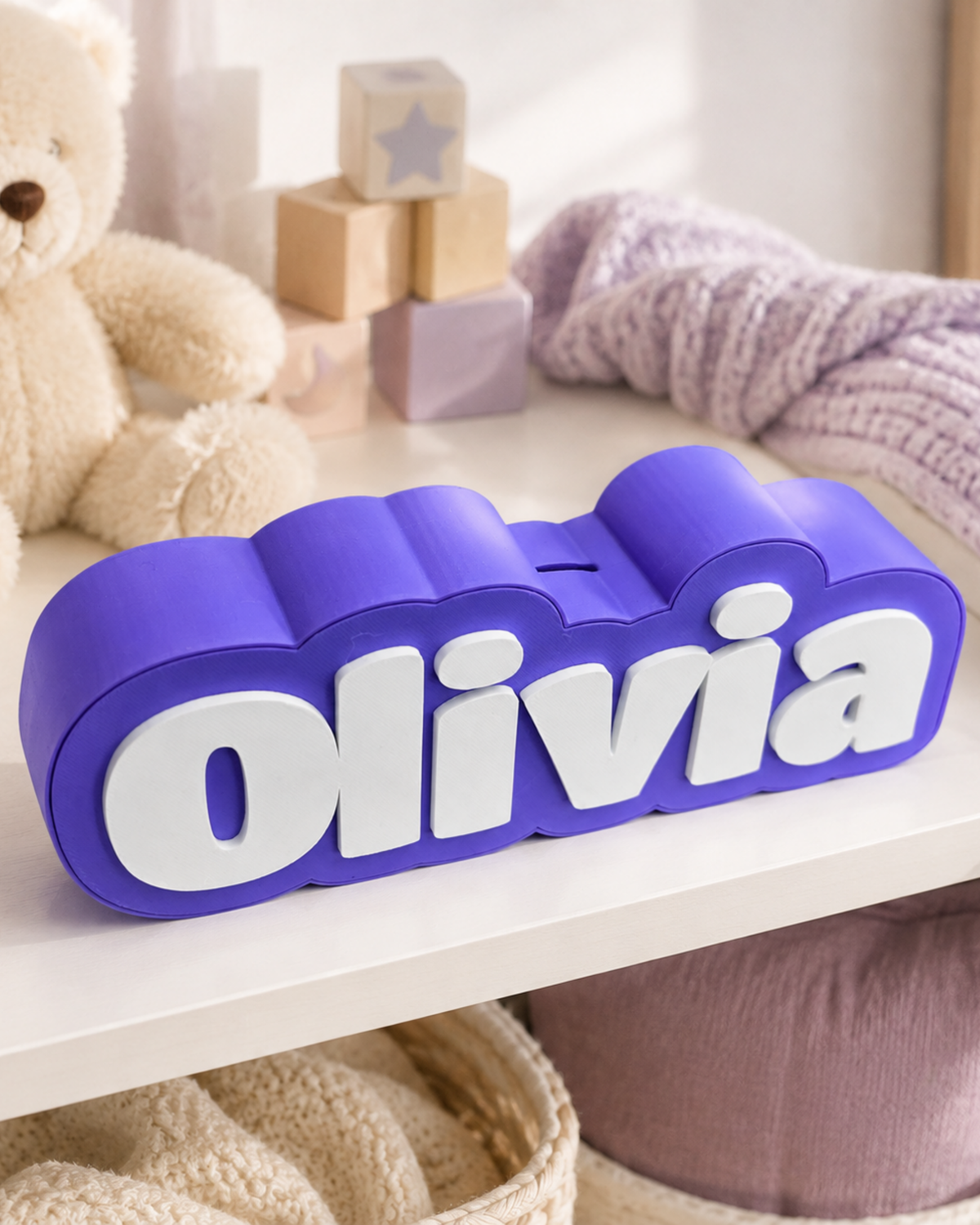 Pușculiță personalizată cu numele copilului – imprimată 3D
