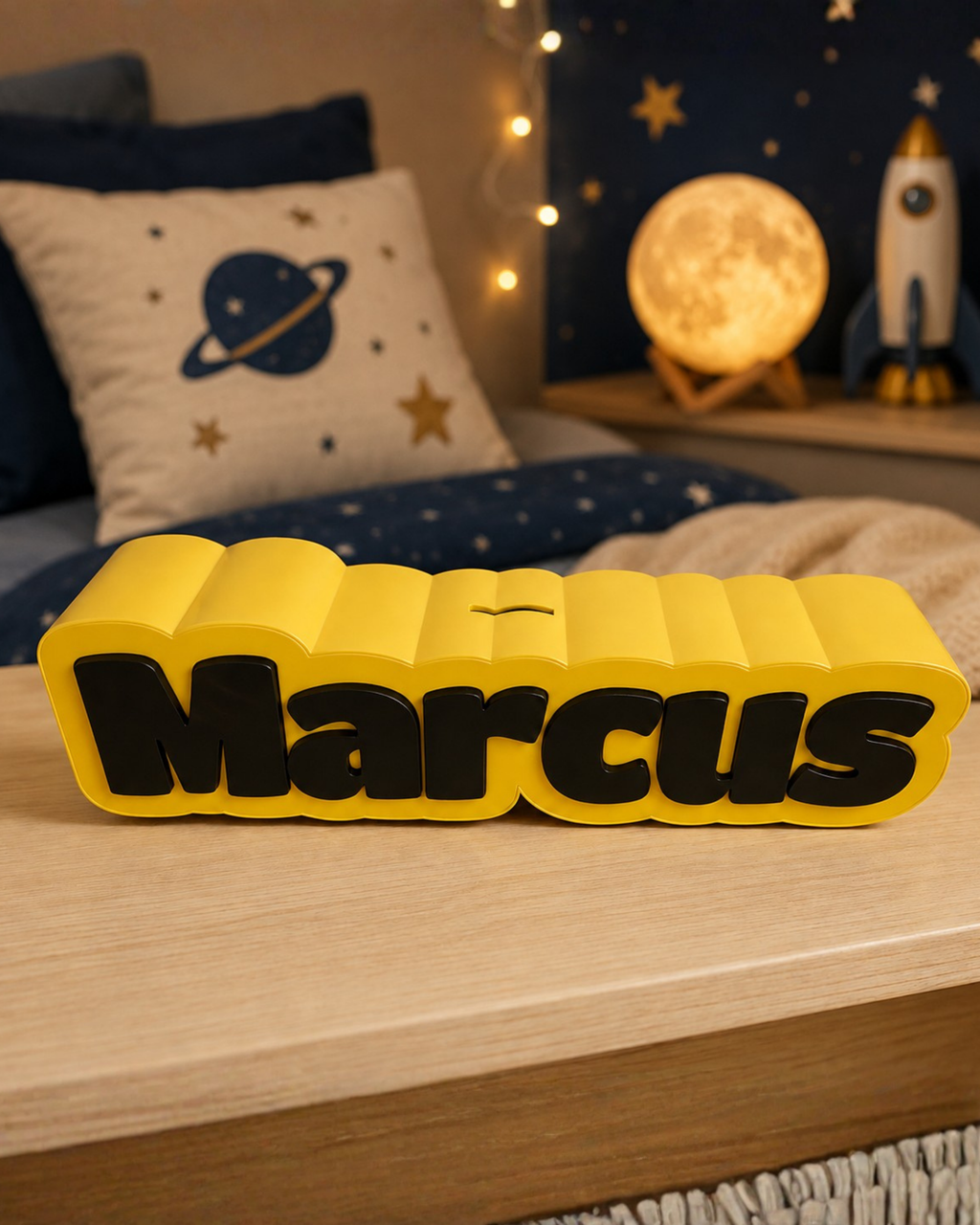 Pușculiță personalizată cu numele copilului – imprimată 3D