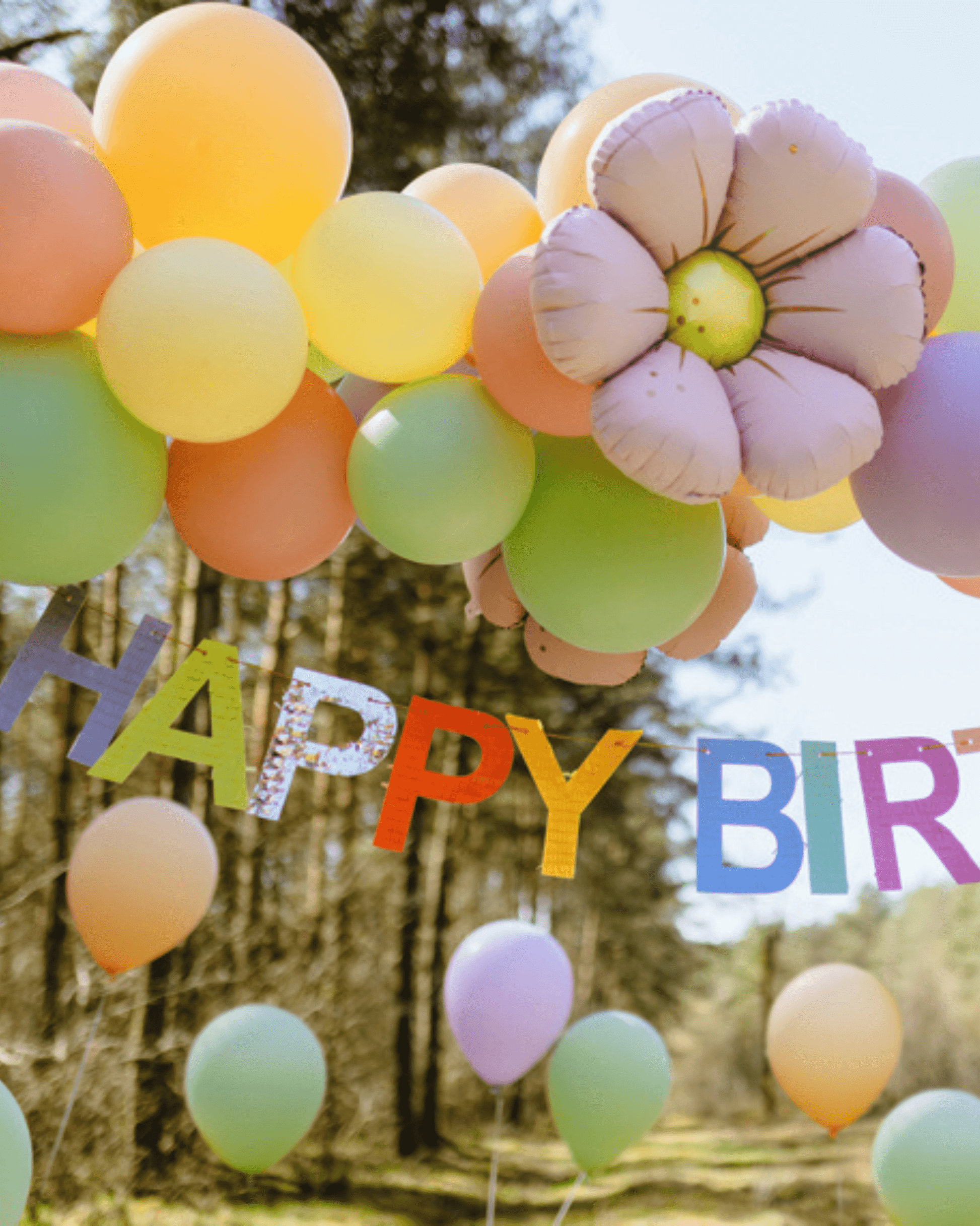 Banner multicolor „Happy Birthday” cu ciucuri
