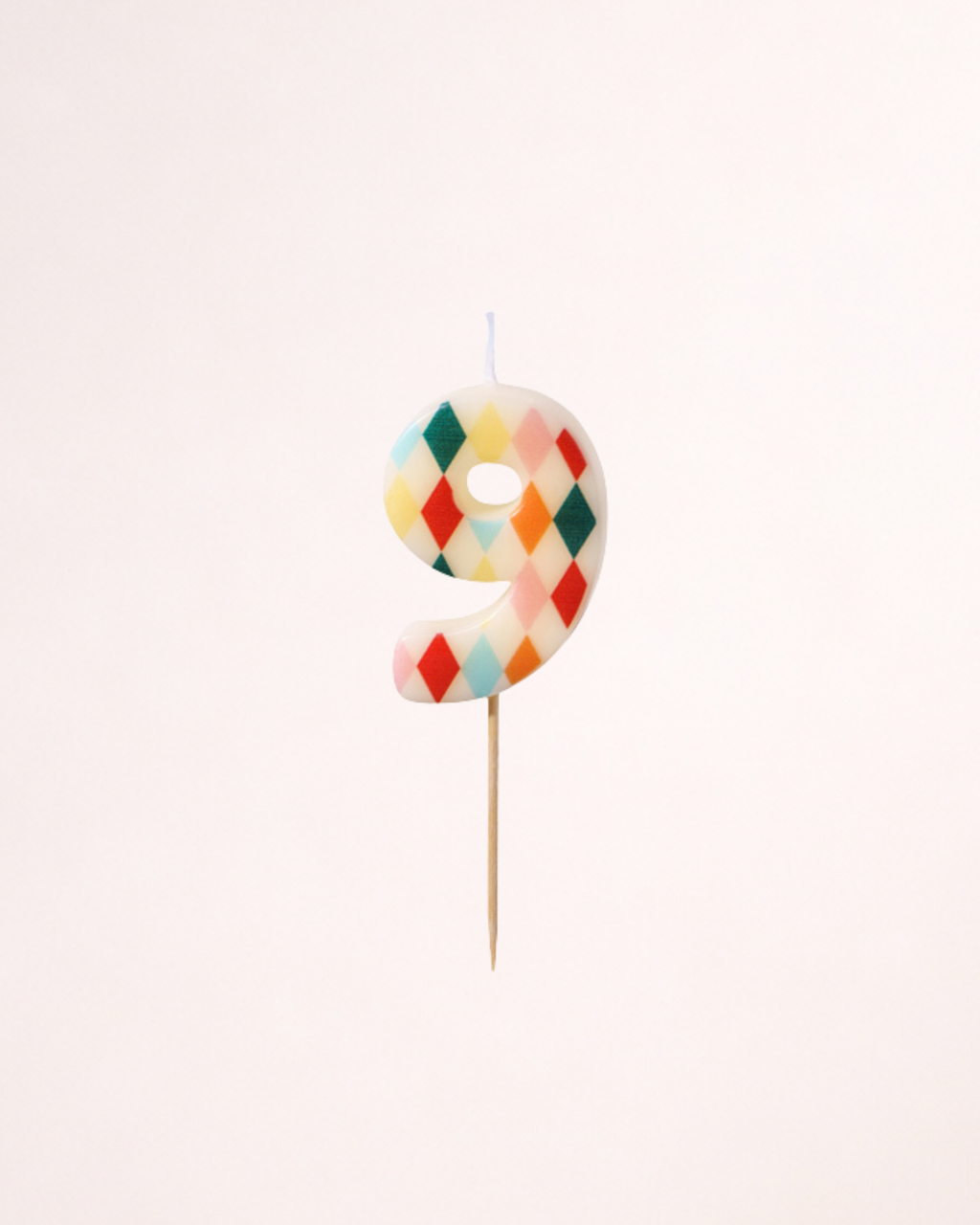 Lumânare aniversară cifra 9 (nouă) cu model geometric colorat