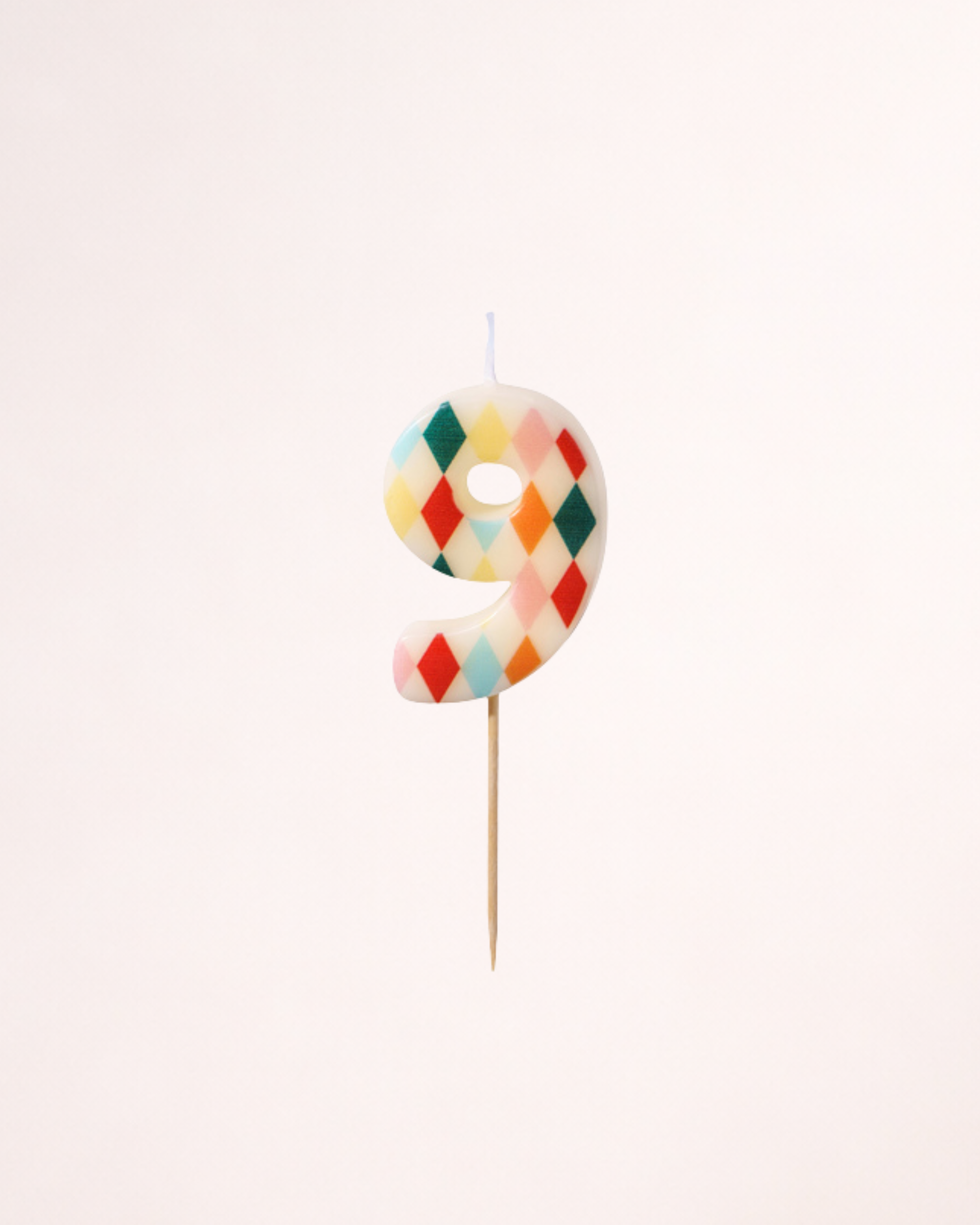 Lumânare aniversară cifra 9 (nouă) cu model geometric colorat