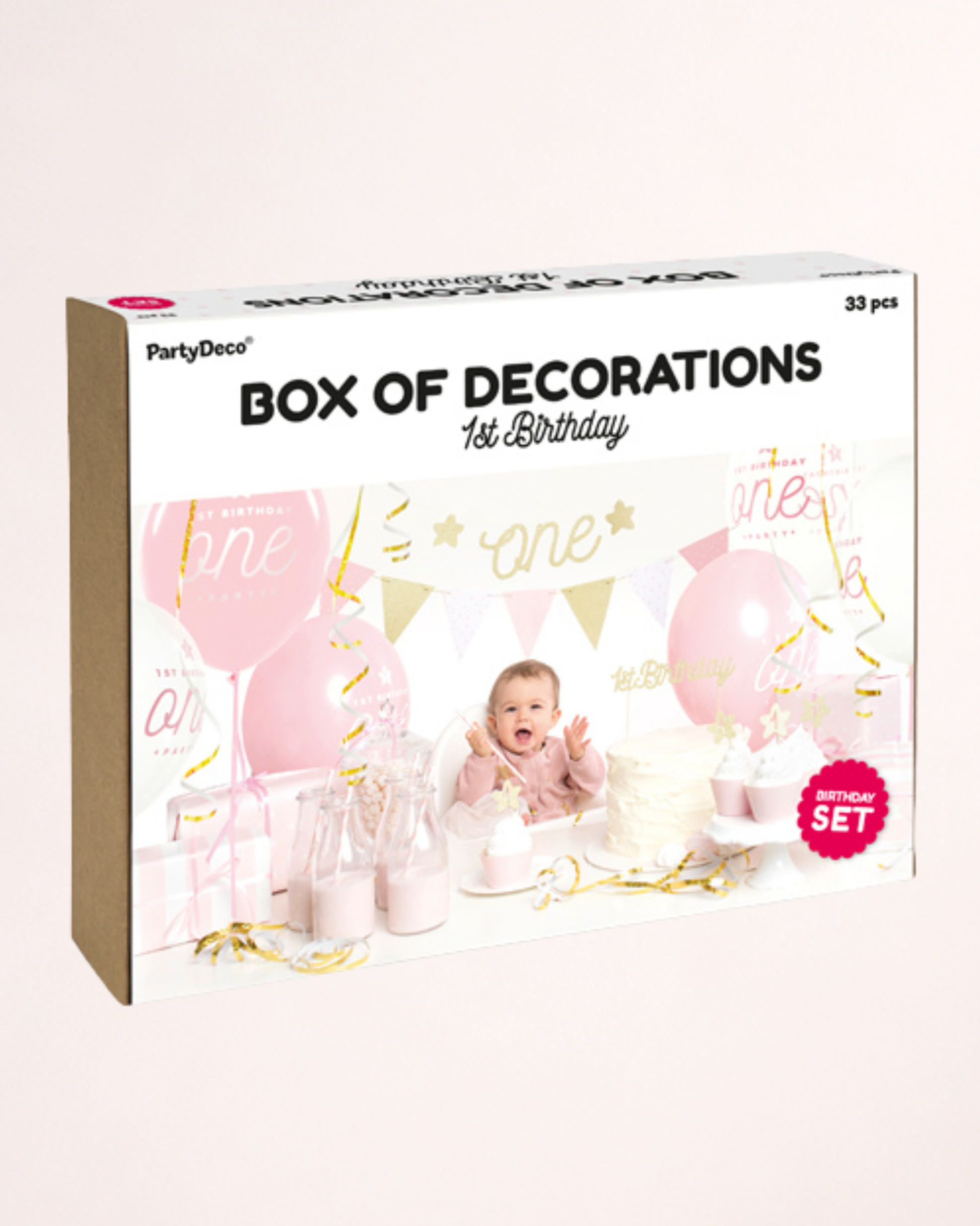 Set de decorațiuni pentru prima aniversare – auriu și roz