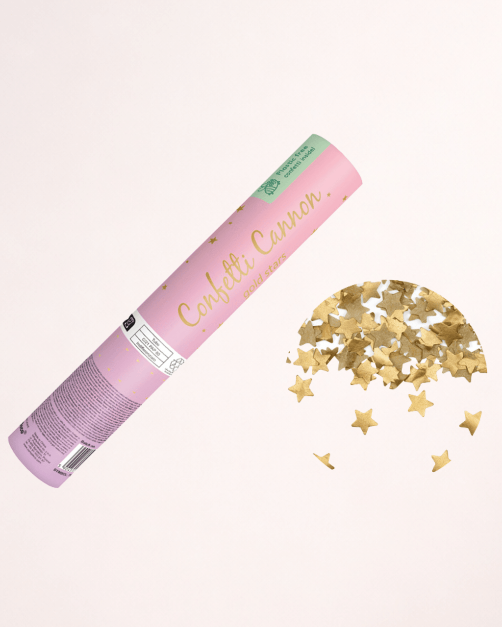 Tun cu confetti aurii în formă de stele – 20 cm