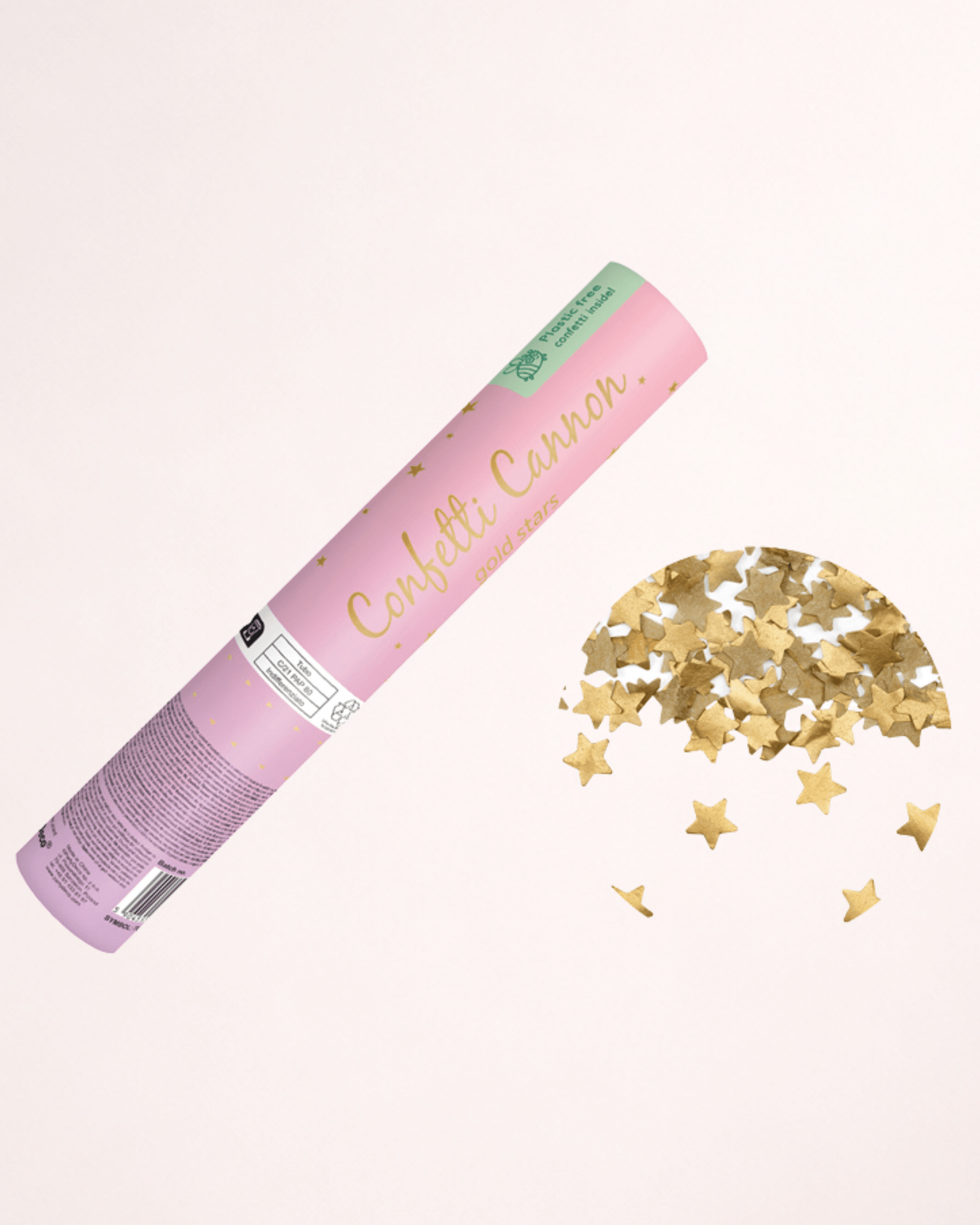 Tun cu confetti aurii în formă de stele – 20 cm