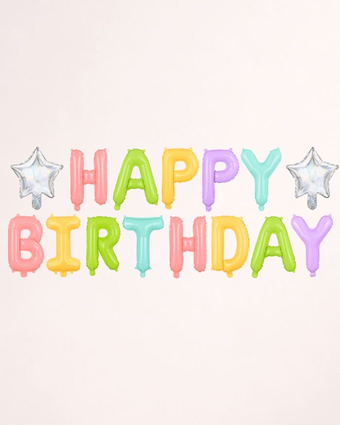 Balon din folie „Happy Birthday” cu stele iridescente