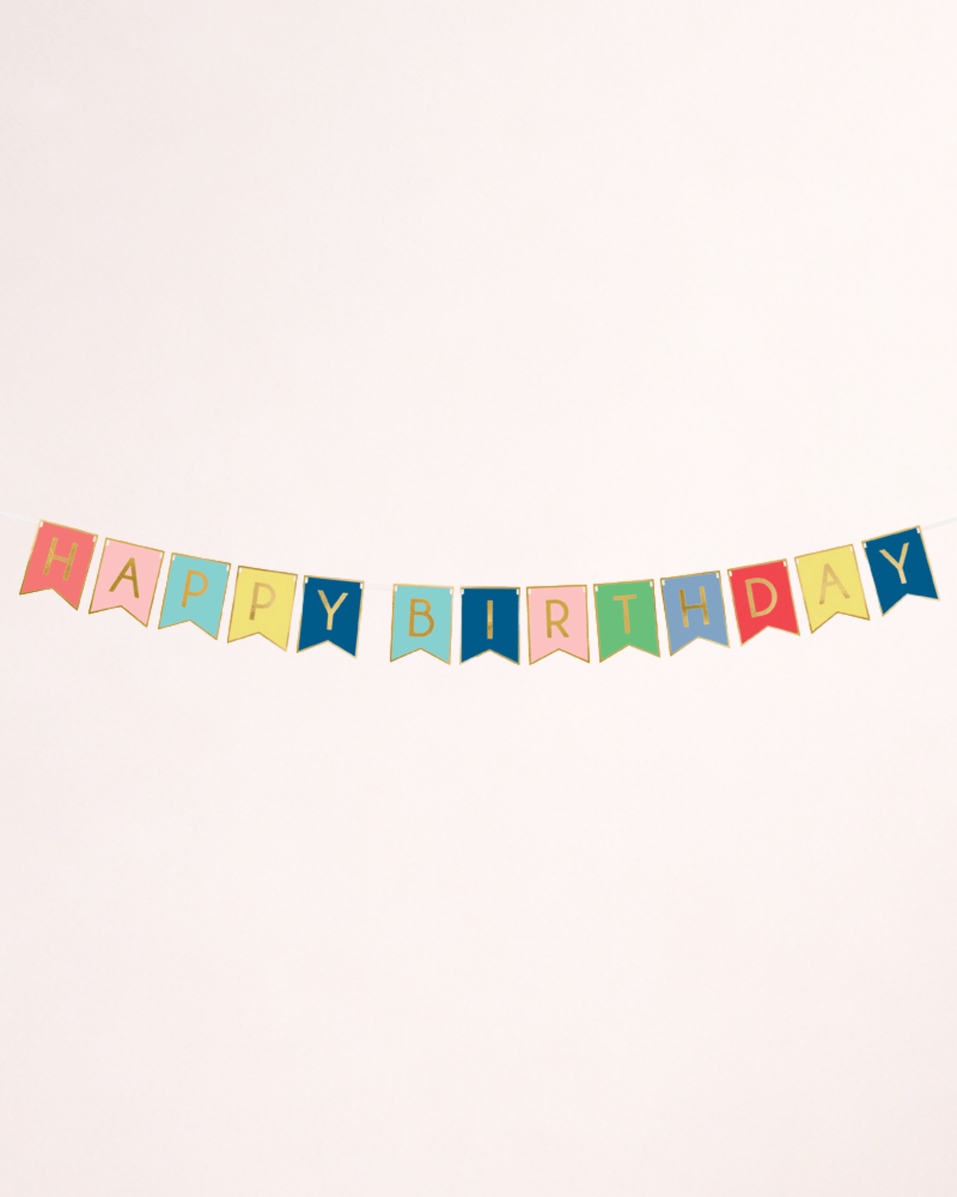 Banner multicolor „Happy Birthday” cu inscripție aurie