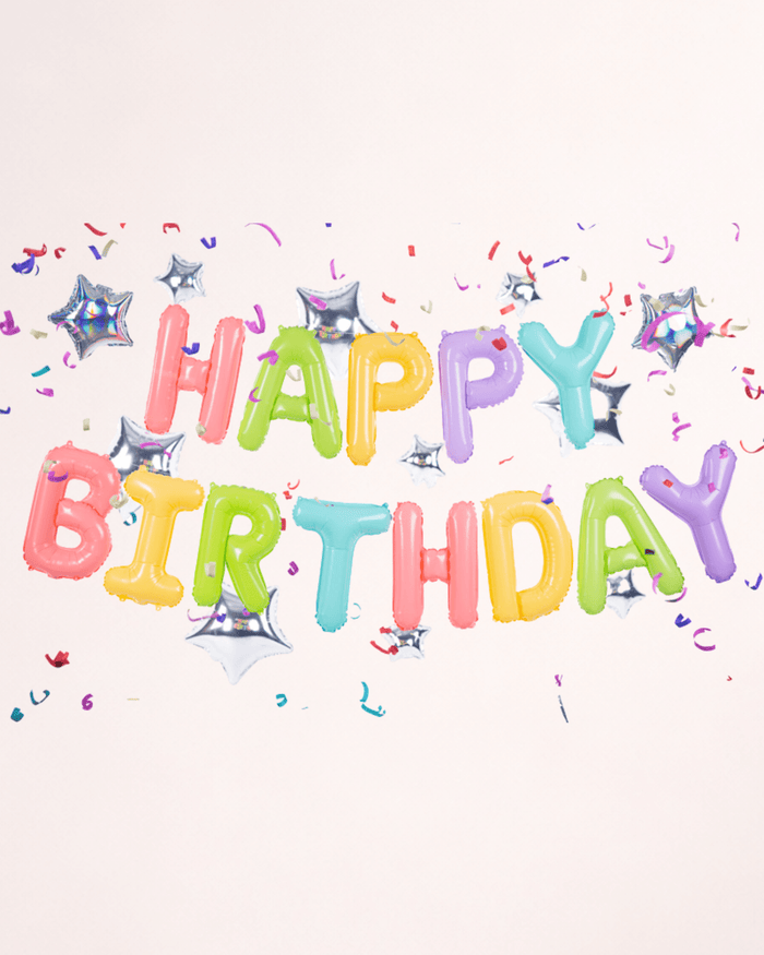 Balon din folie „Happy Birthday” cu stele iridescente