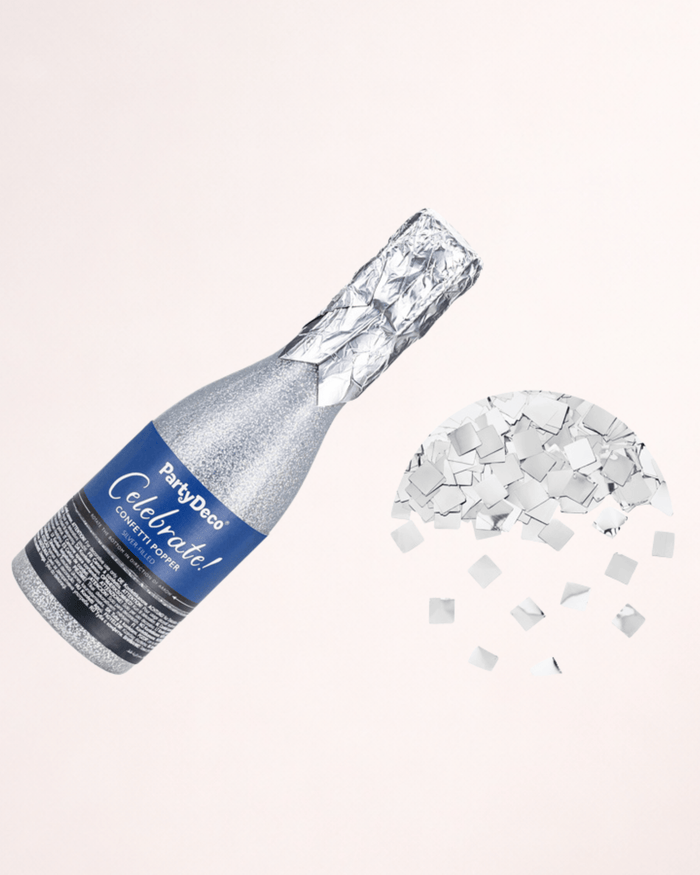 Tun în formă de sticlă cu confetti argintii – 20 cm
