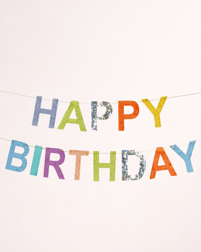 Banner multicolor „Happy Birthday” cu ciucuri