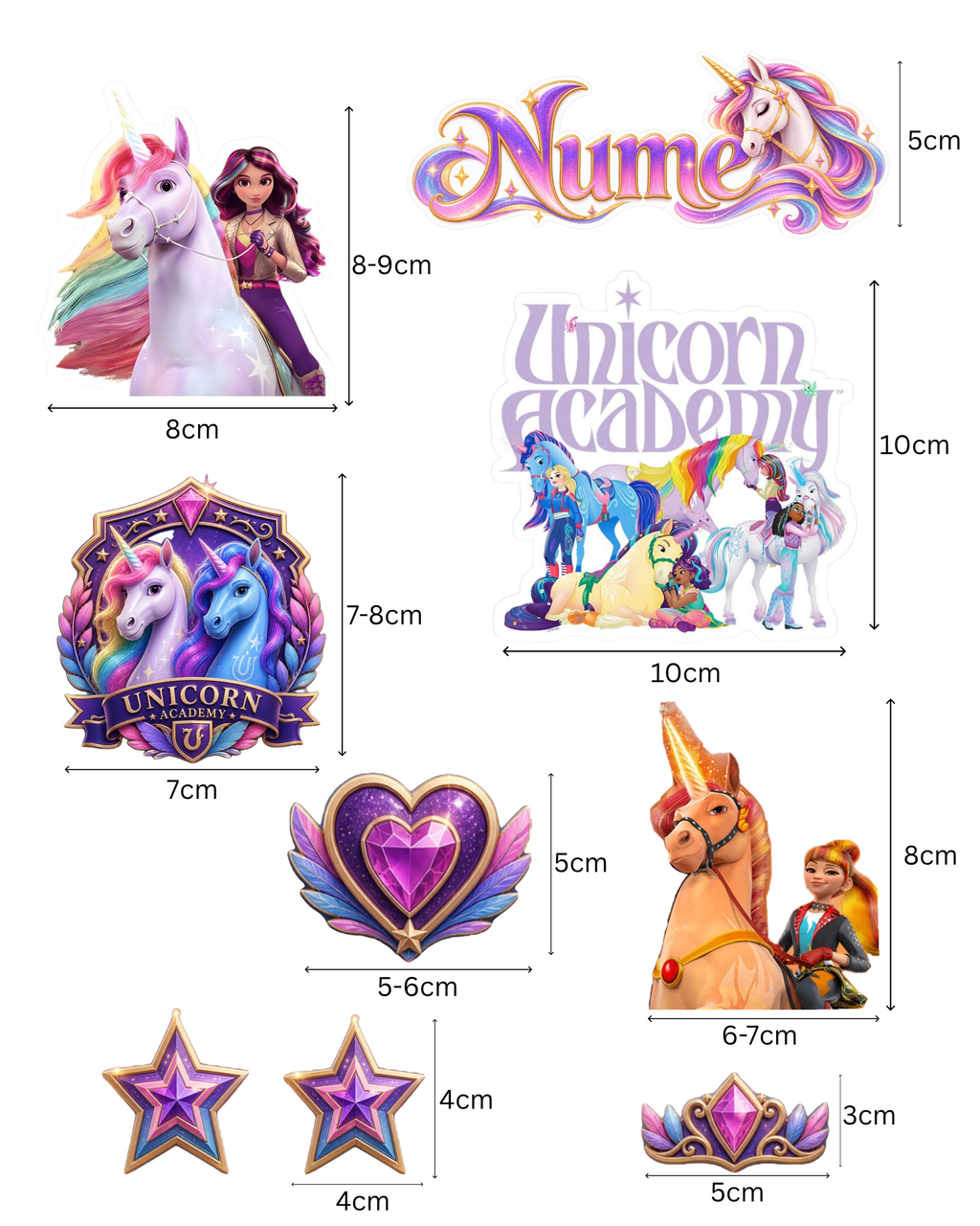 Unicorn Academy – Set toppere pentru tort din pastă de zahăr