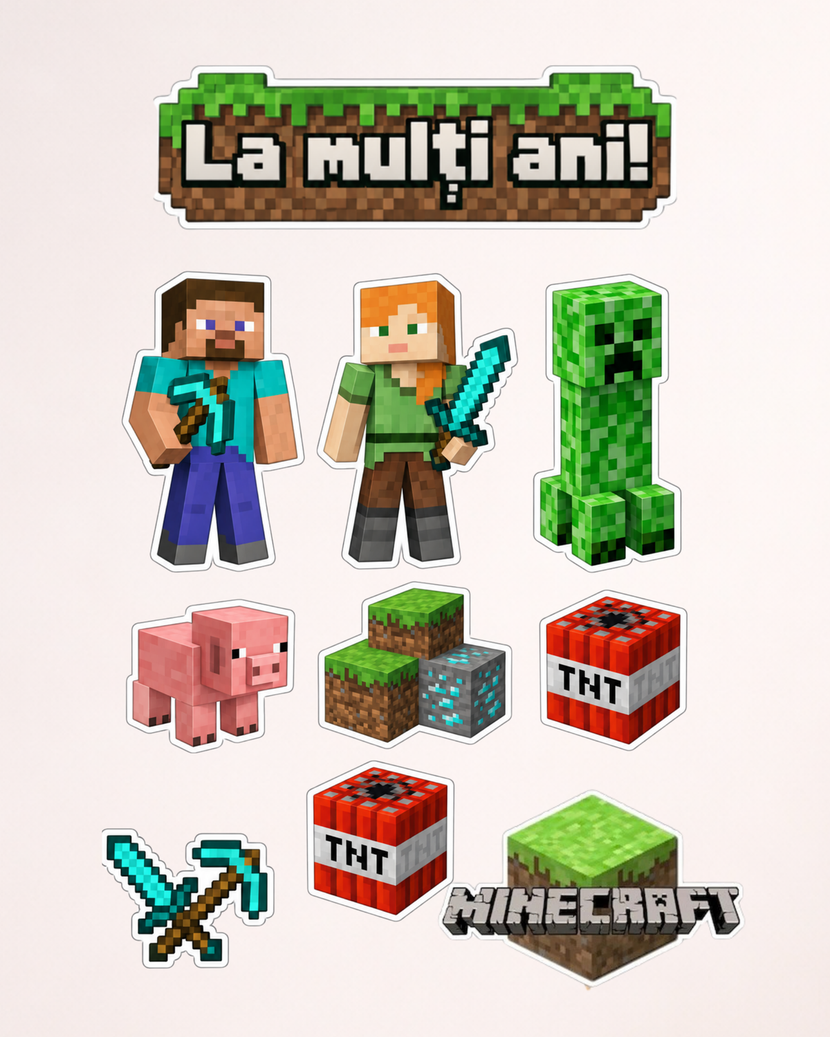 Minecraft – Set toppere pentru tort din pastă de zahăr