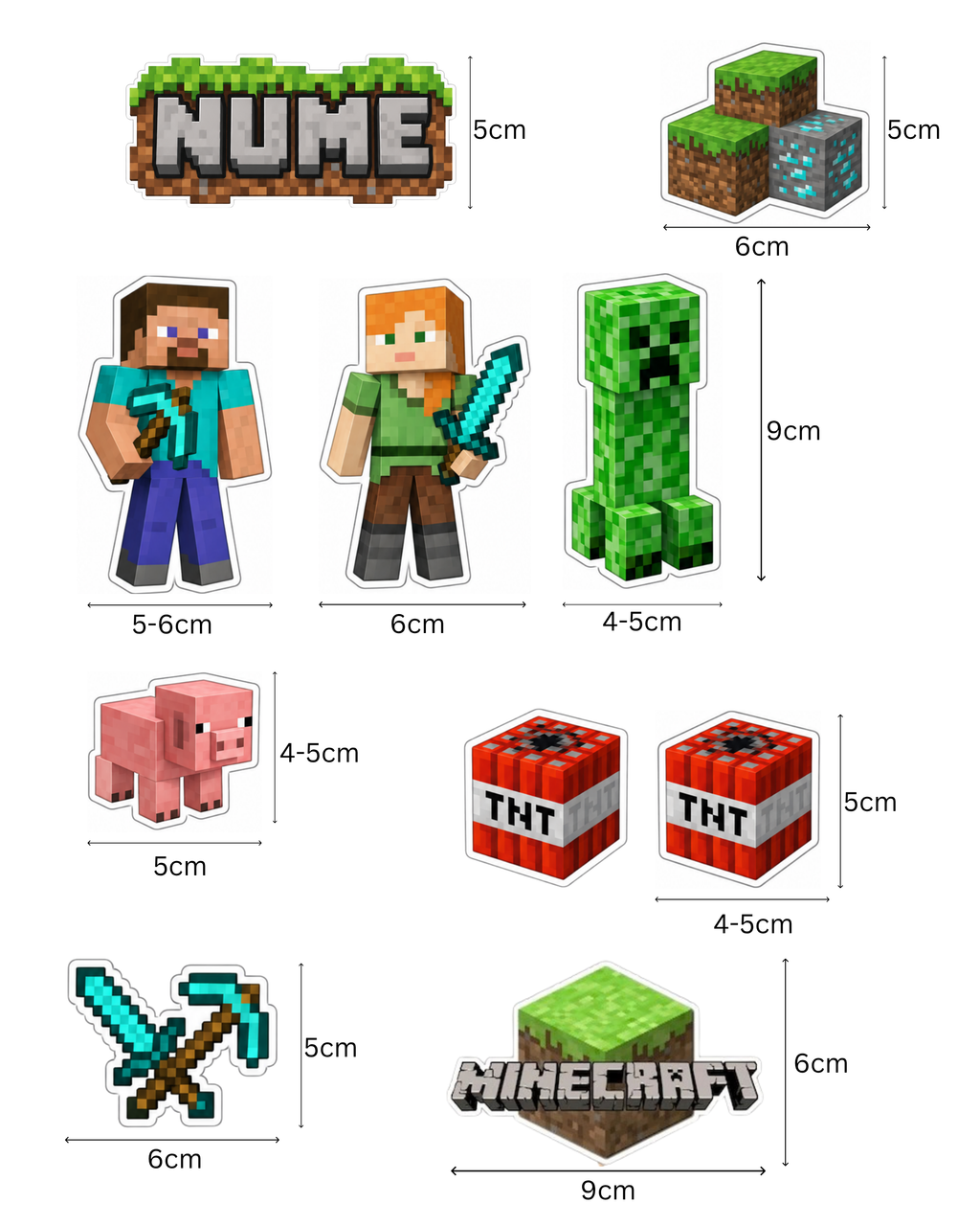 Minecraft – Set toppere pentru tort din pastă de zahăr