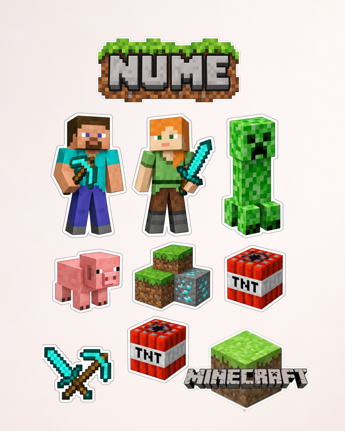 Minecraft – Set toppere pentru tort din pastă de zahăr