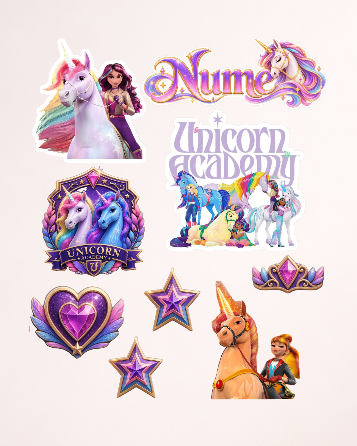 Unicorn Academy – Set toppere pentru tort din pastă de zahăr