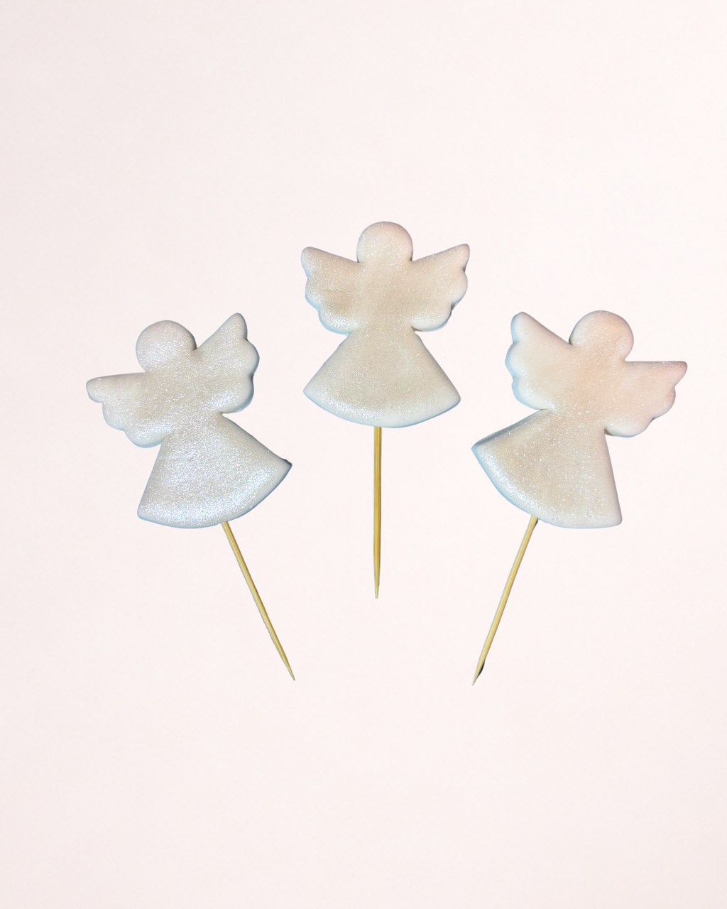 3 x Îngerași albi sidefați - Set Figurine Tort