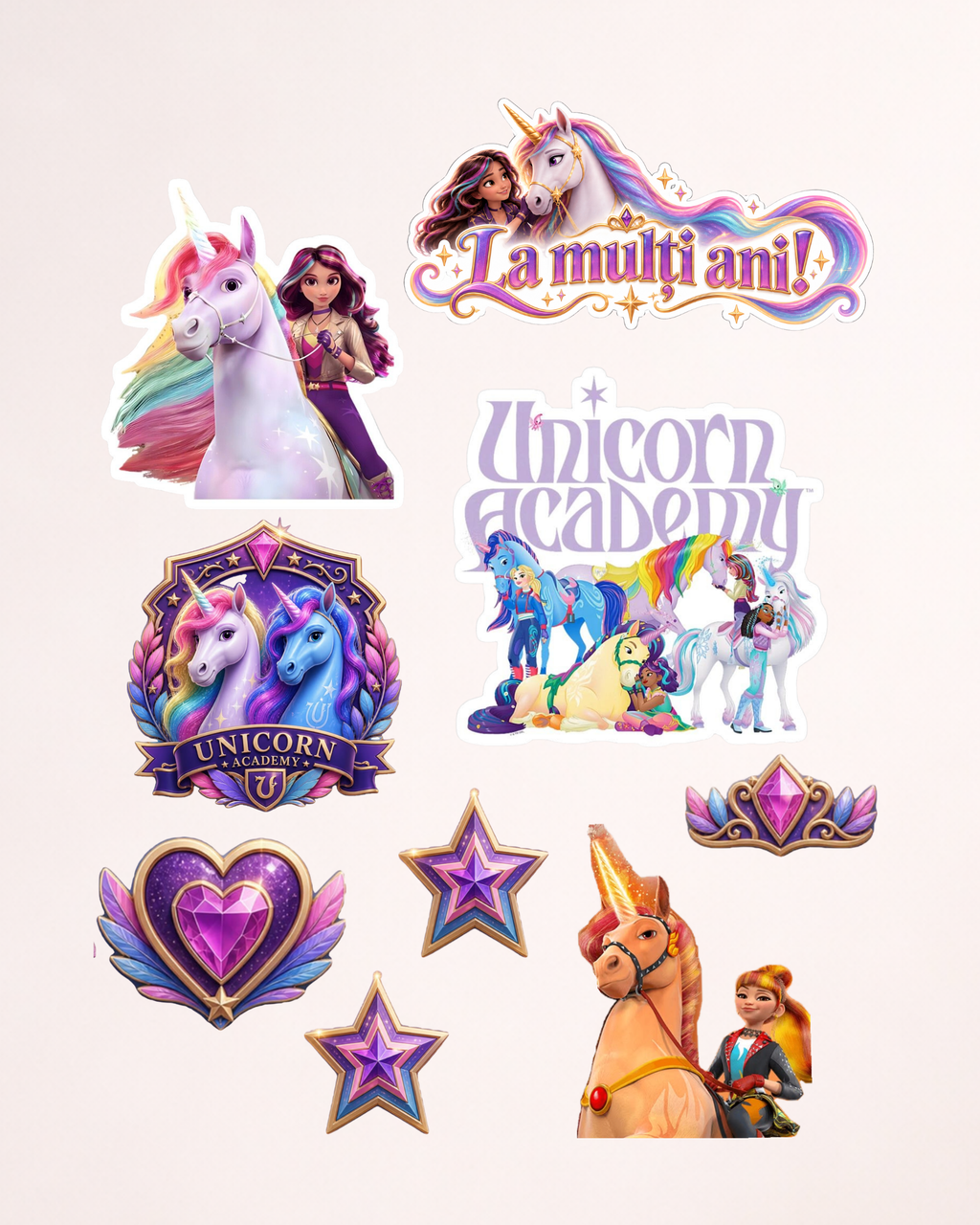 Unicorn Academy – Set toppere pentru tort din pastă de zahăr