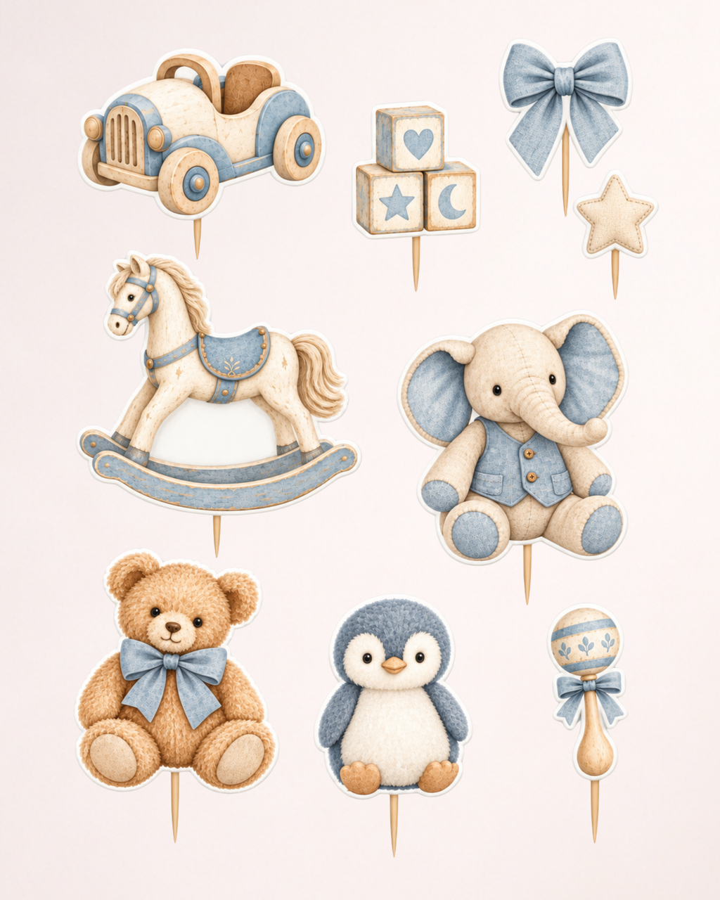 Baby Blue – Set toppere pentru tort din pastă de zahăr