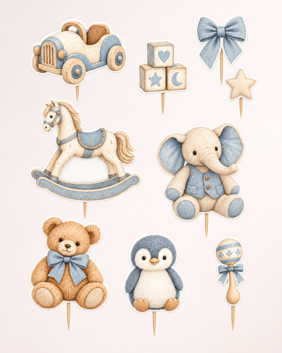 Baby Blue – Set toppere pentru tort din pastă de zahăr