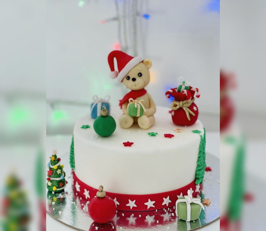 Figurină tort Ursuleț Crăciun