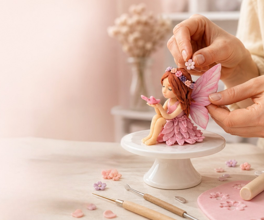 Mâinile Doinei lucrând la detaliile unei figurine