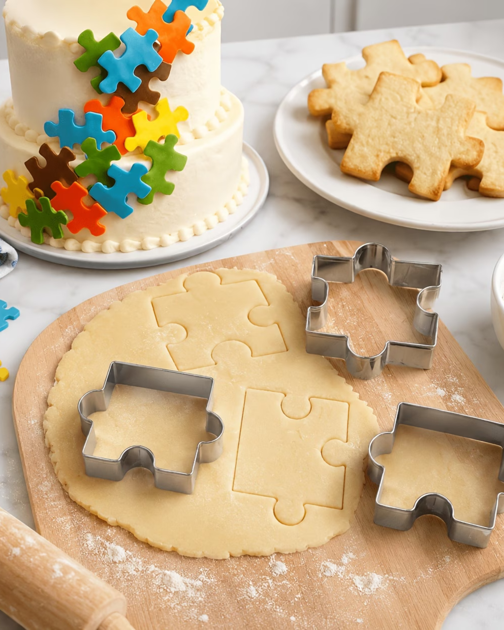 Set 4 decupatoare pentru pastă de zahăr "Puzzle"