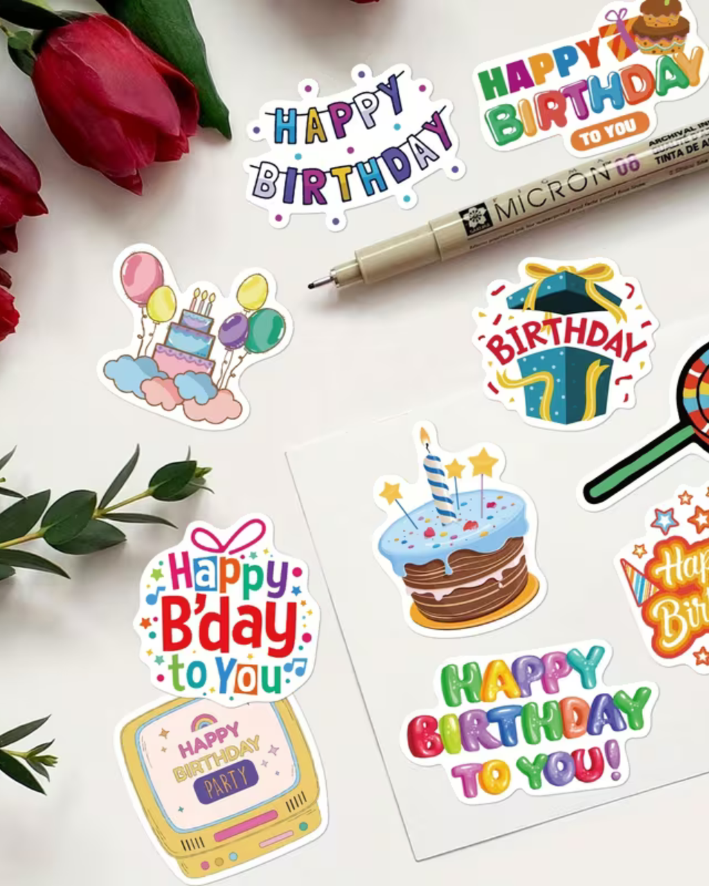 Set 50 Stickere autocolante Happy Birthday - Aniversare
