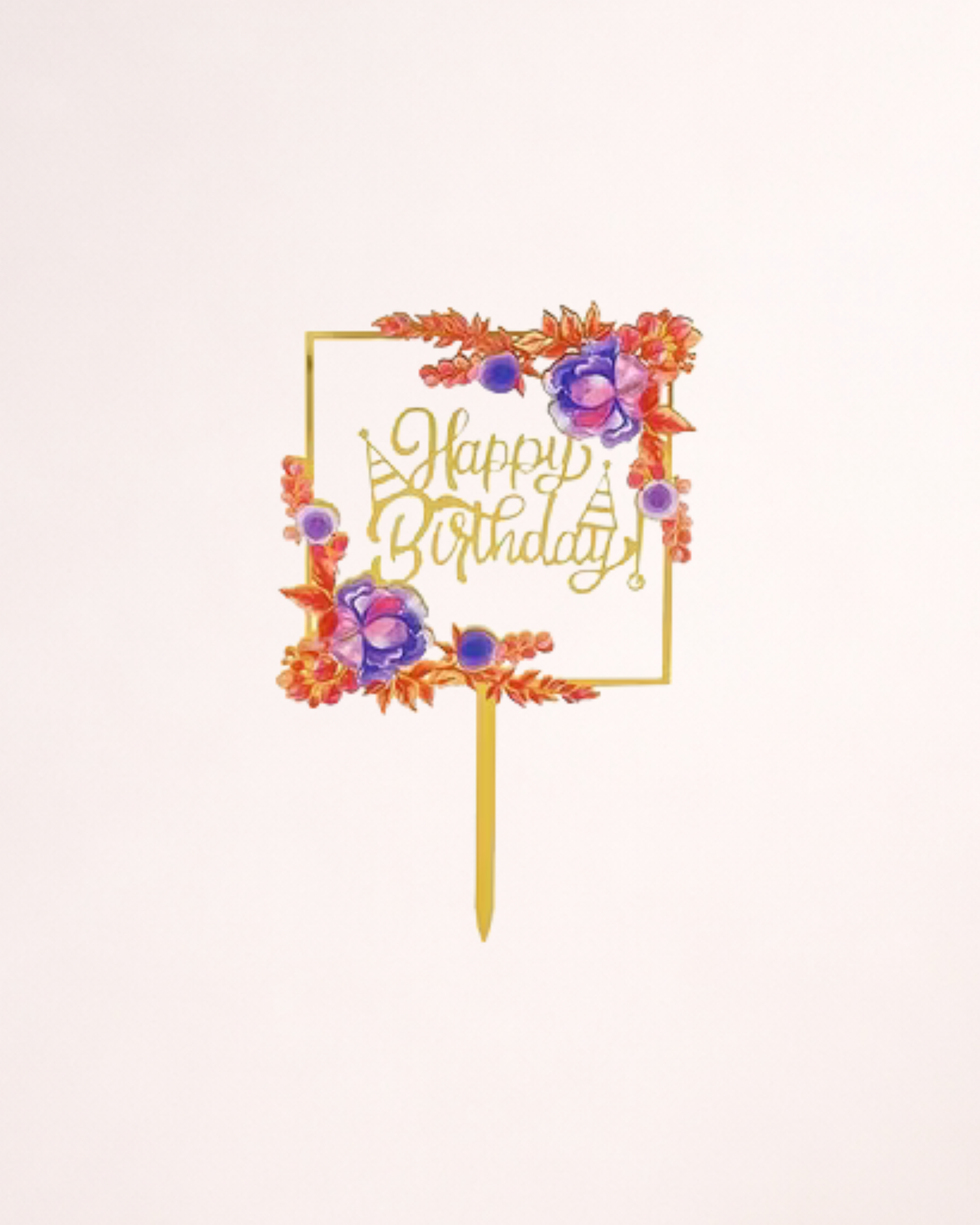 Topper Tort "Happy Birthday" cu Flori și Fluturi