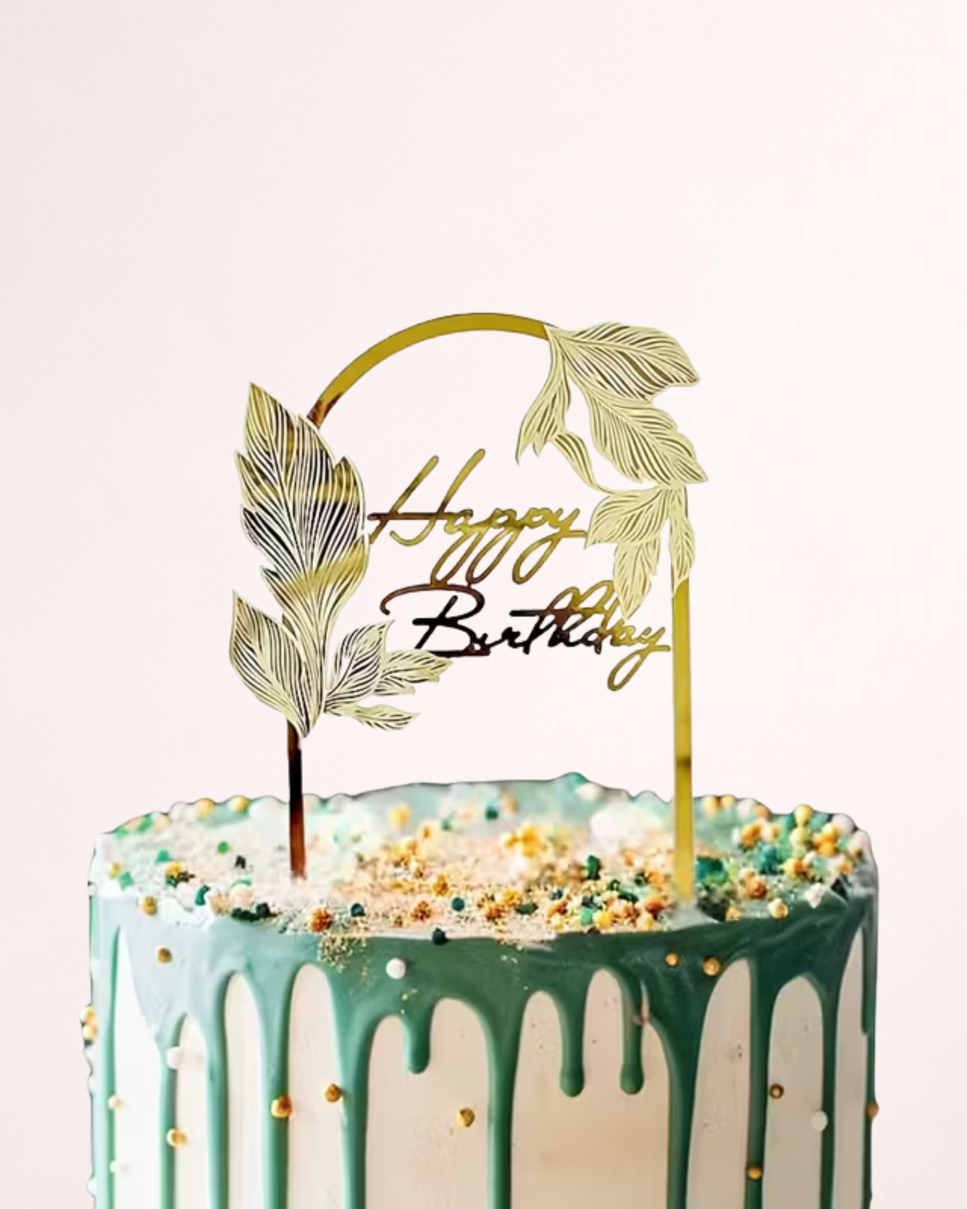 Topper Tort "Happy Birthday" cu Frunze Decorative