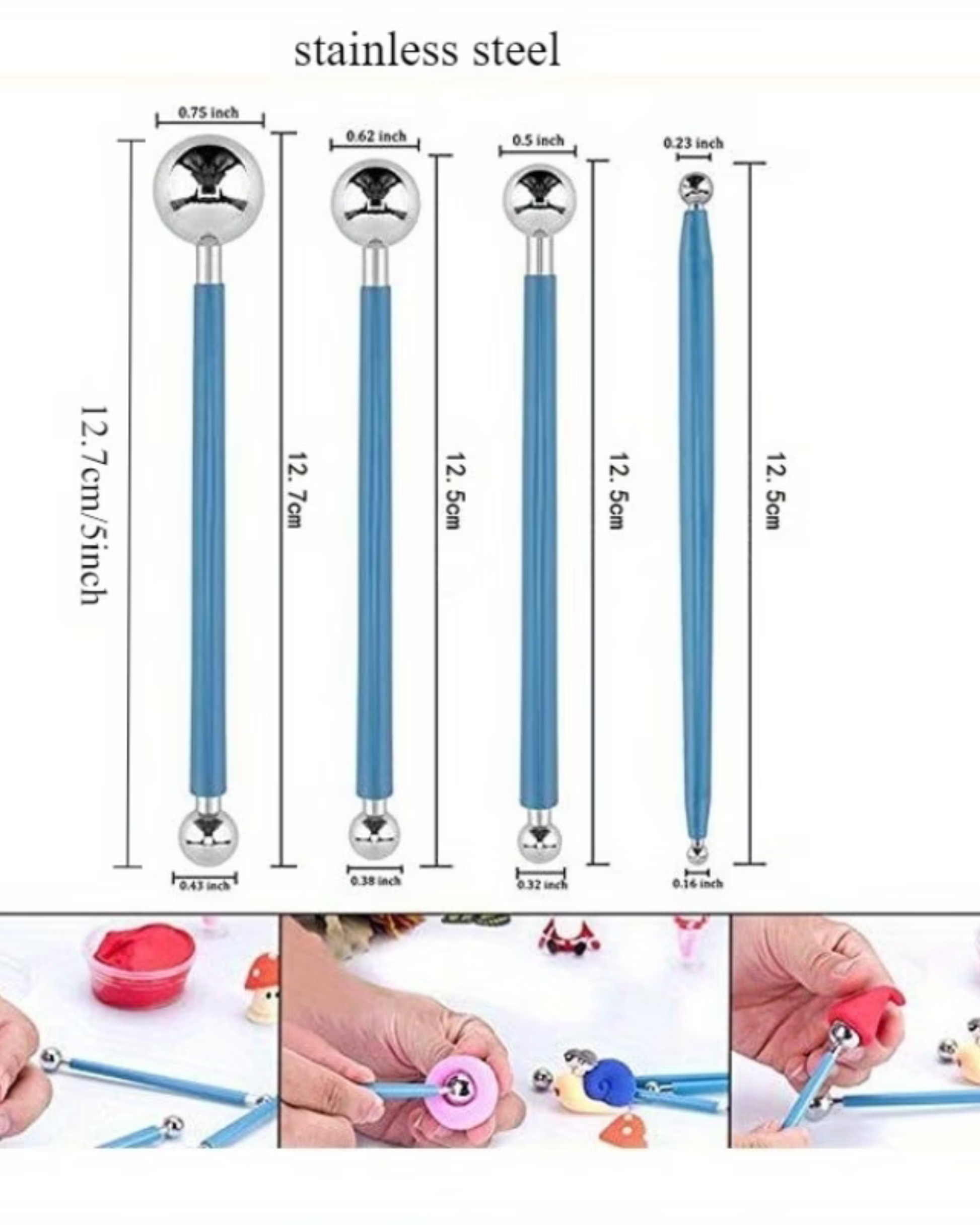 Set 4 ustensile cu bile pentru modelaj pastă de zahăr
