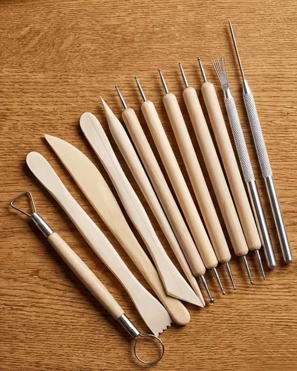 Set 12 ustensile pentru modelaj pastă de zahăr – lemn și metal