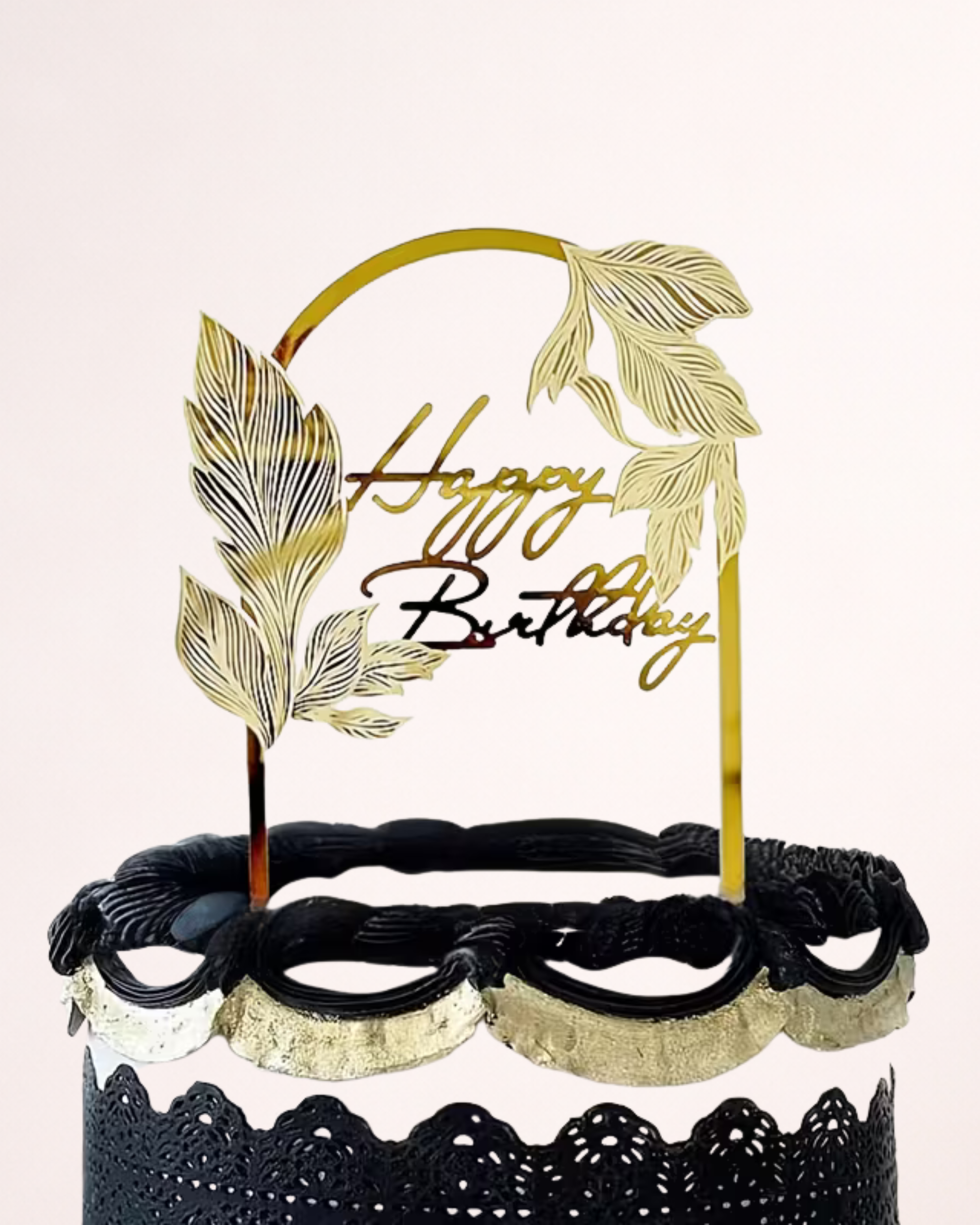 Topper Tort "Happy Birthday" cu Frunze Decorative