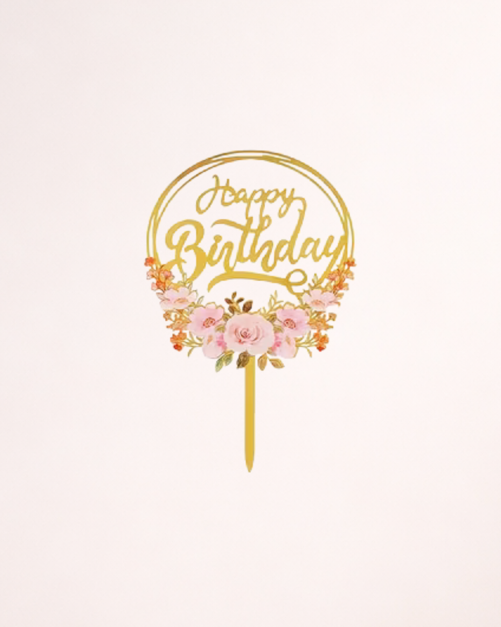 Topper Tort "Happy Birthday" cu Flori și Fluturi