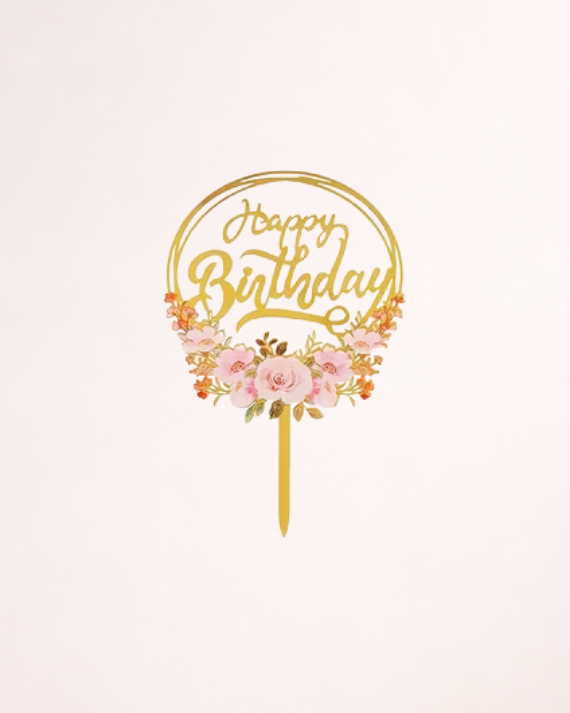 Topper Tort "Happy Birthday" cu Flori și Fluturi