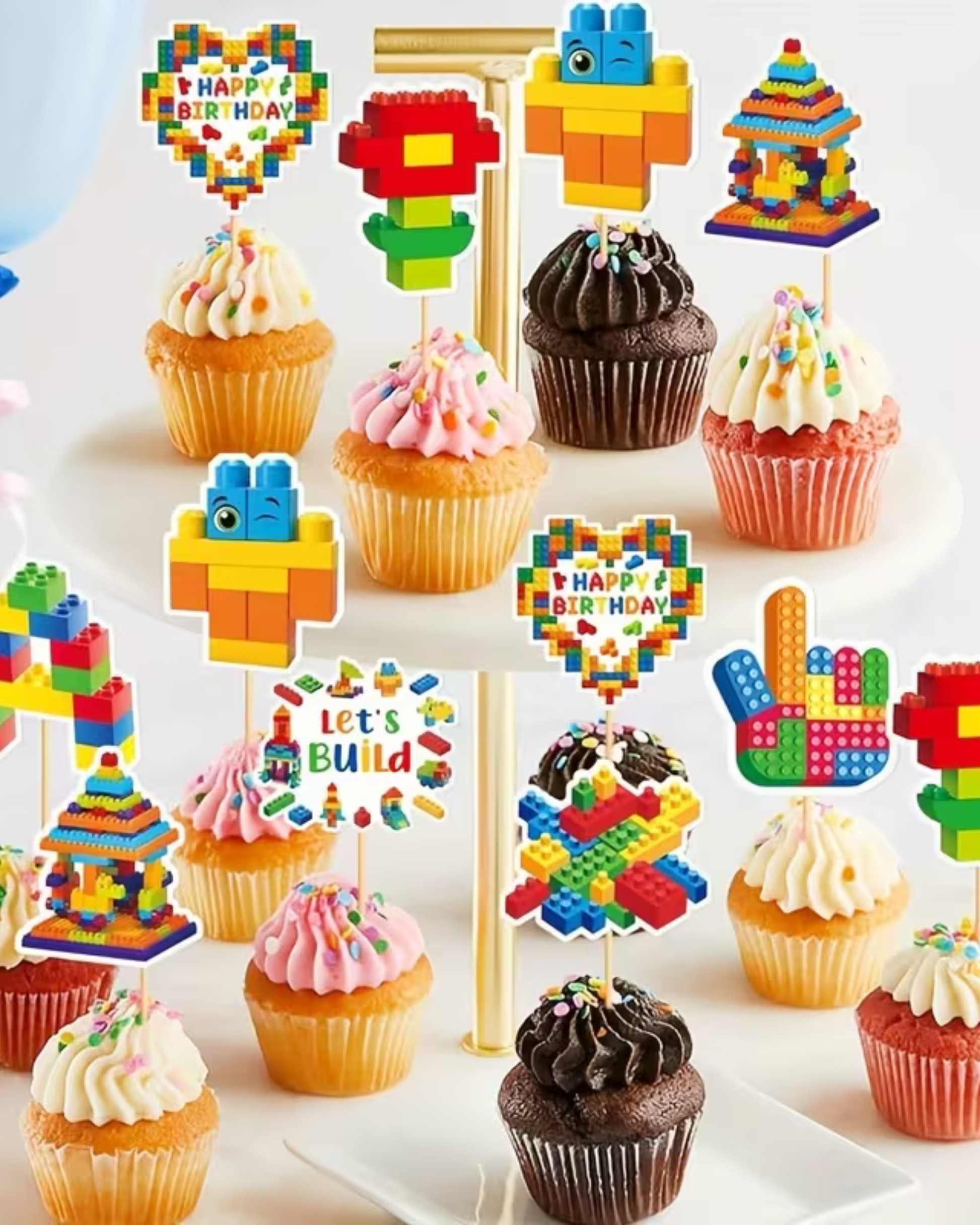Set Toppere Cupcakes "Cuburi de construcție" - 16 bucăți