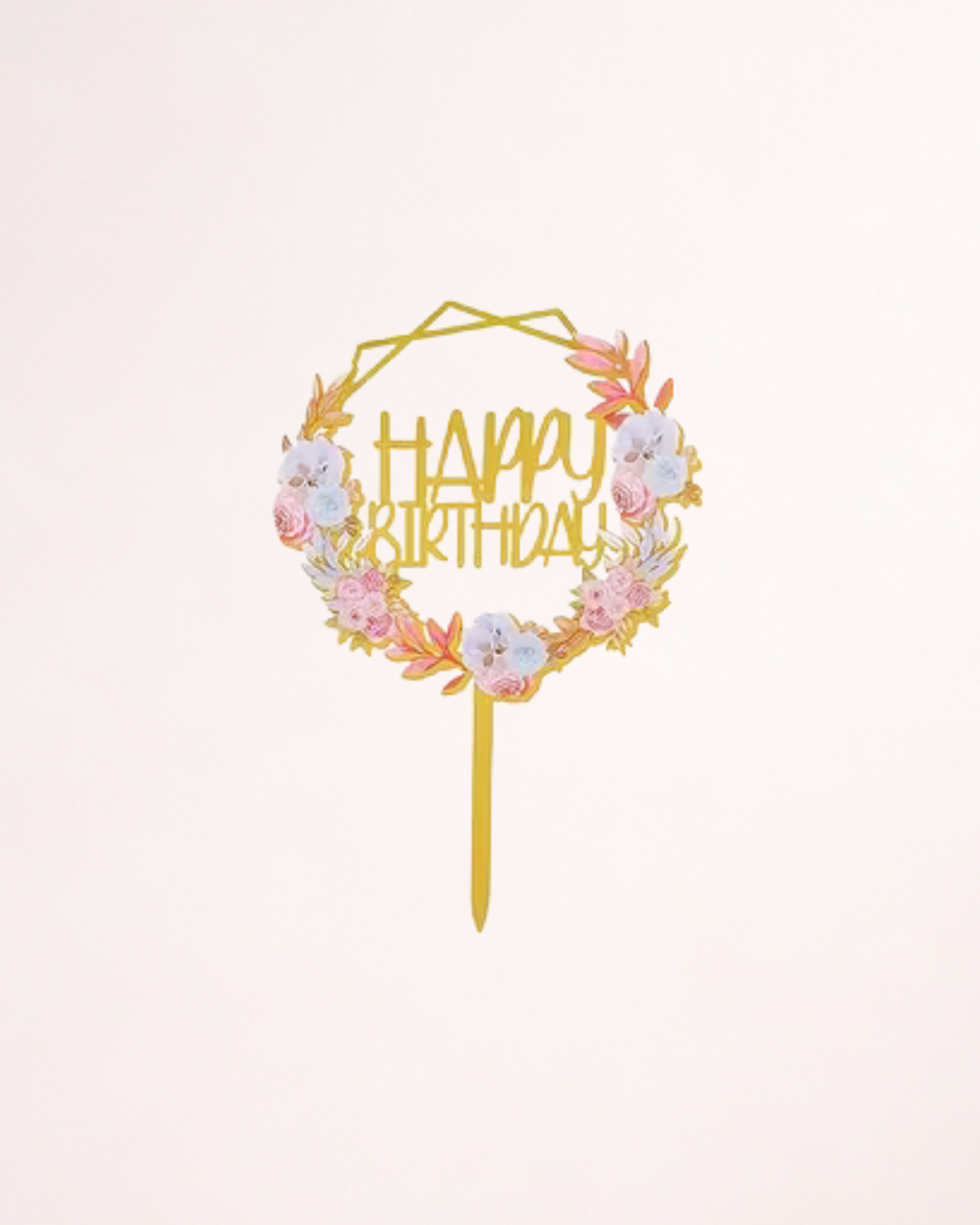 Topper Tort "Happy Birthday" cu Flori și Fluturi