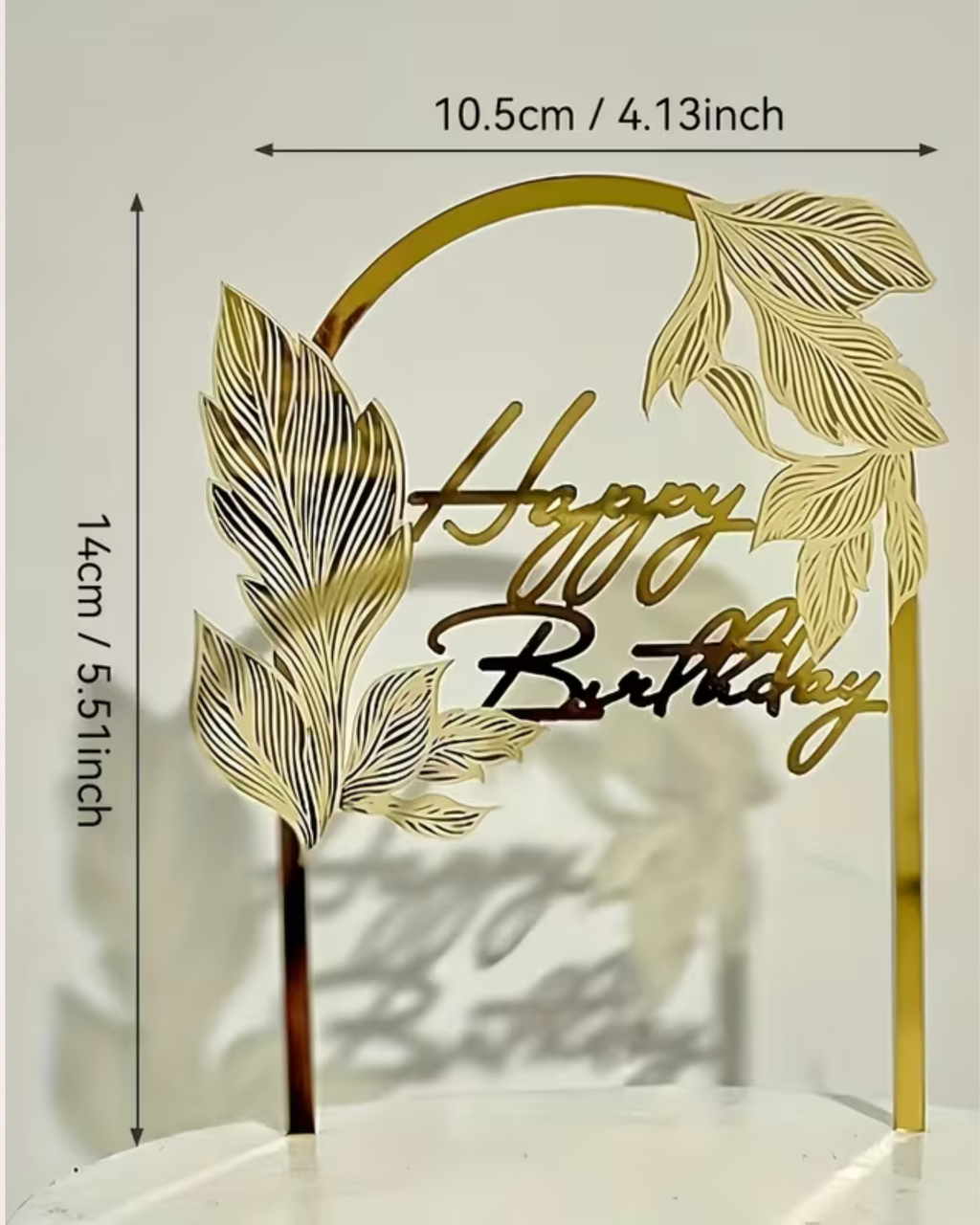 Topper Tort "Happy Birthday" cu Frunze Decorative