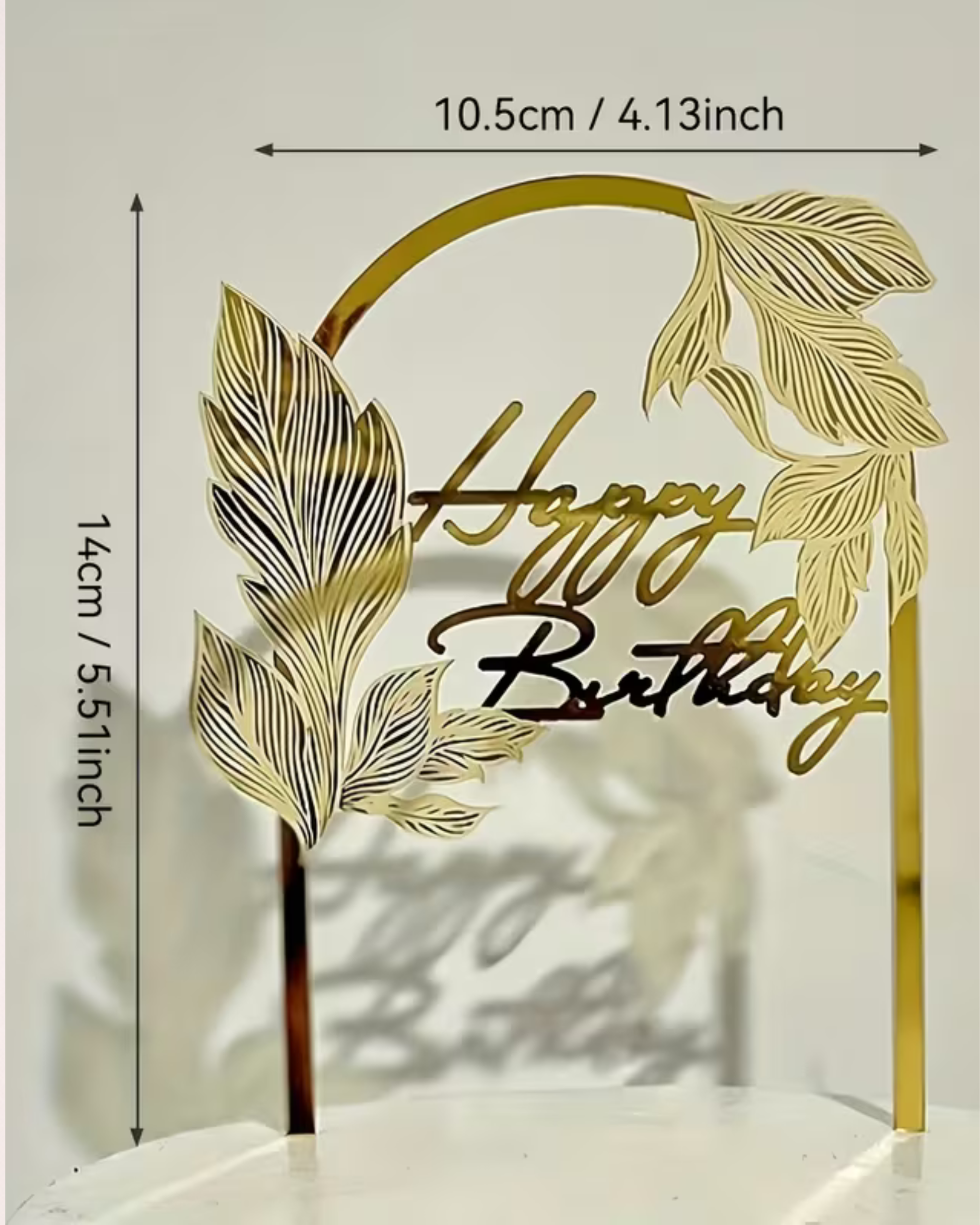 Topper Tort "Happy Birthday" cu Frunze Decorative