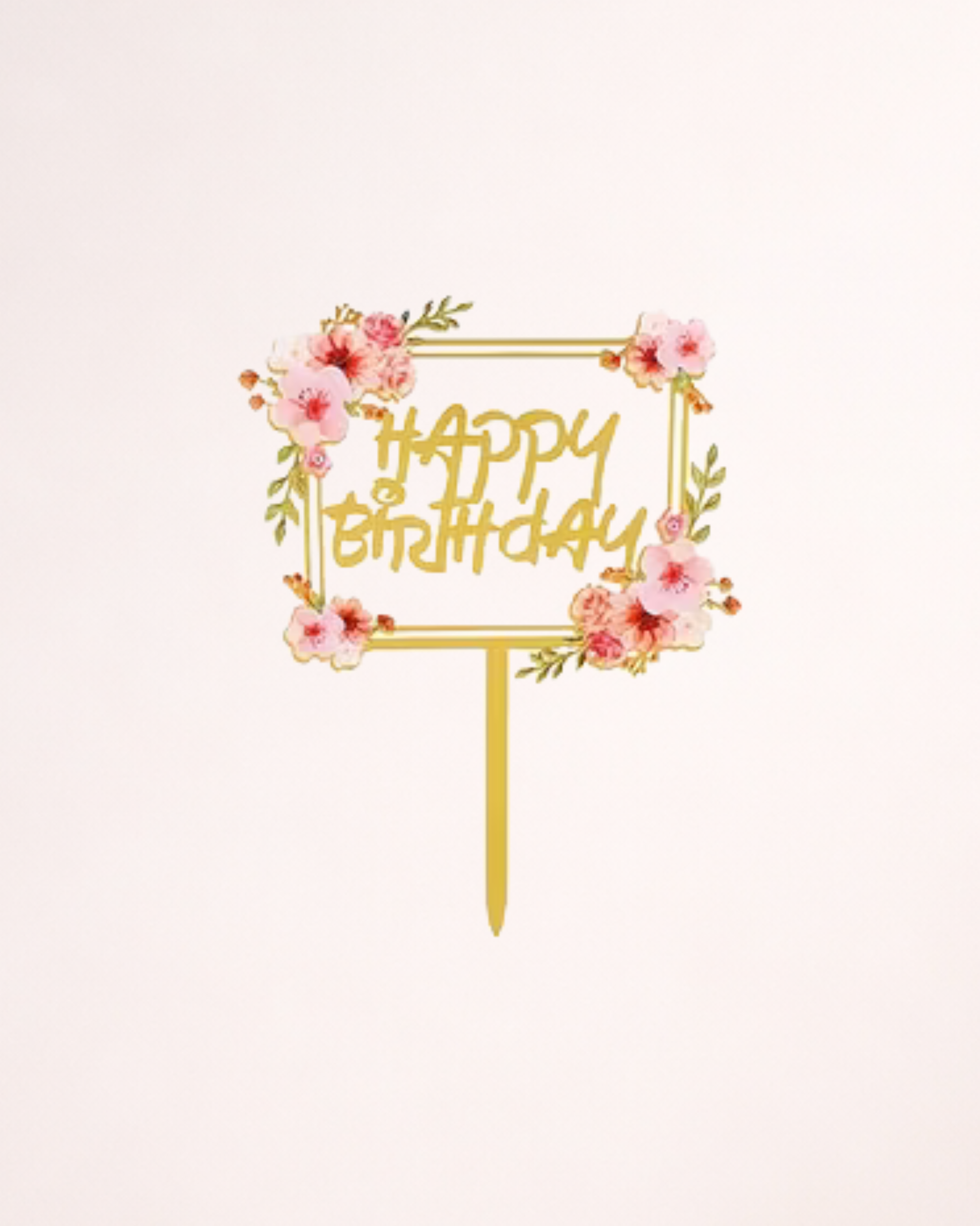 Topper Tort "Happy Birthday" cu Flori și Fluturi