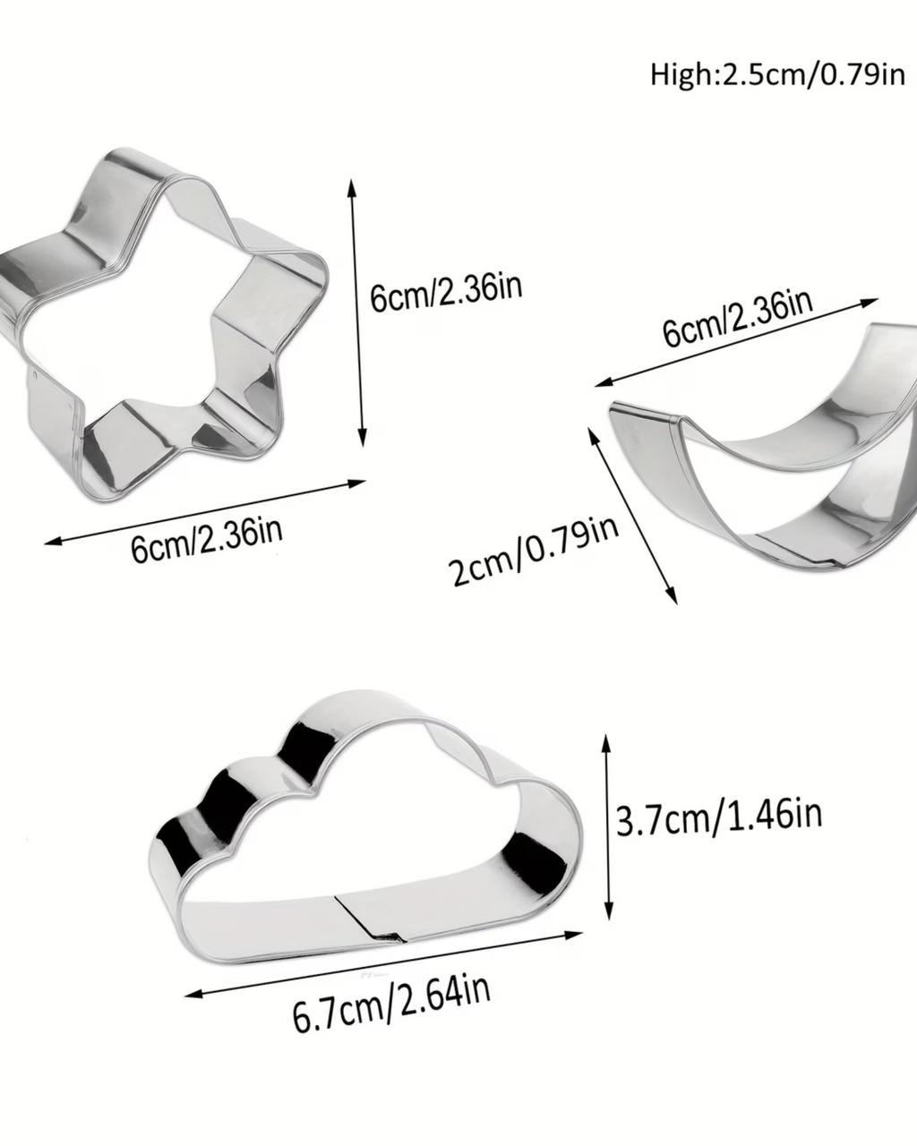 Set 3 decupatoare pentru pastă de zahăr "Stea,Semilună,Nor"