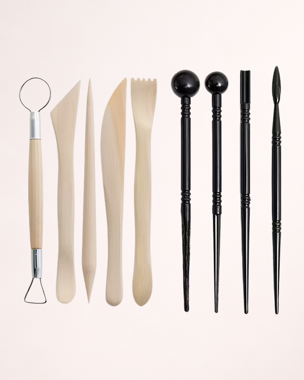 Set 9 ustensile pentru modelaj pastă de zahăr – lemn și plastic