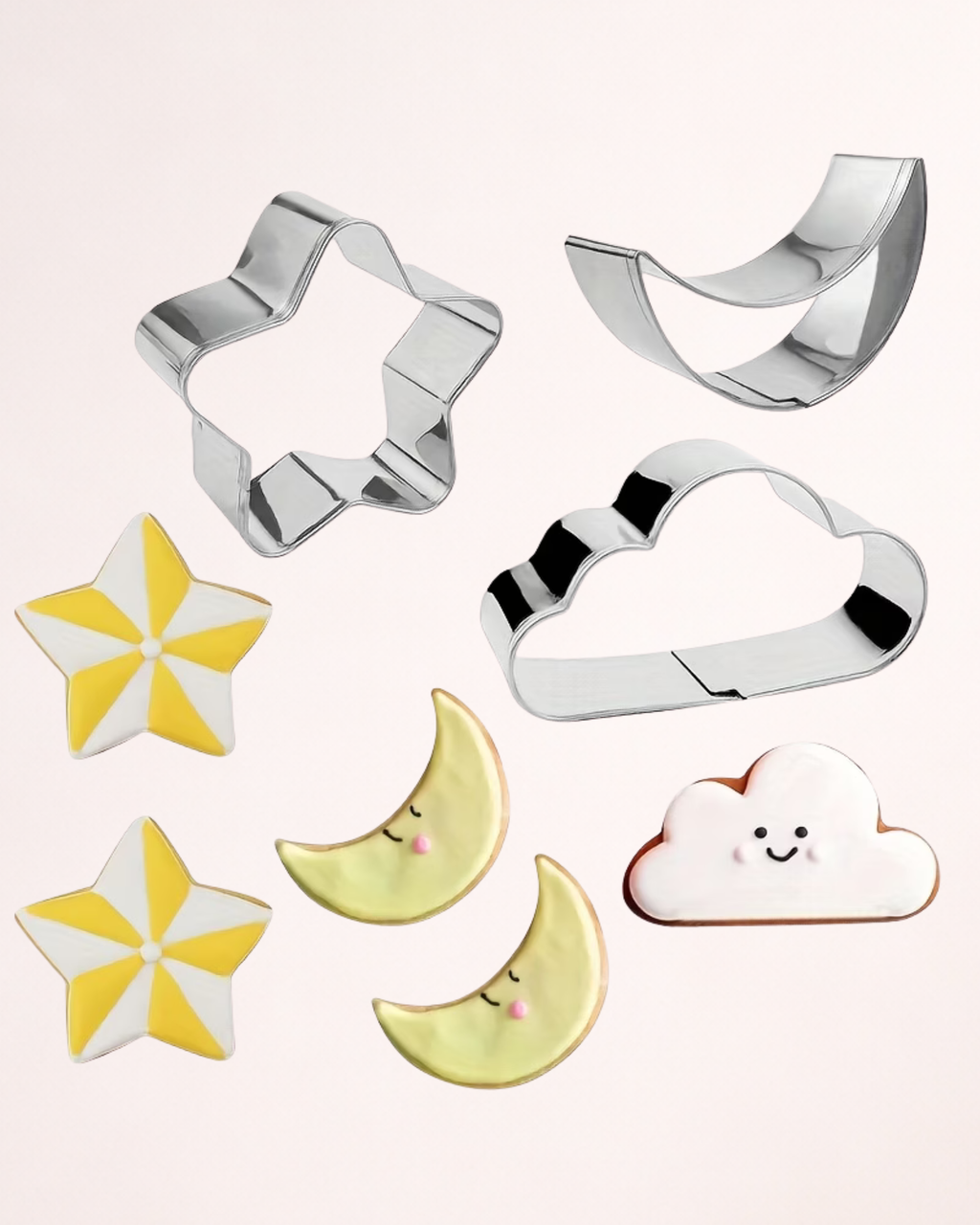 Set 3 decupatoare pentru pastă de zahăr "Stea,Semilună,Nor"