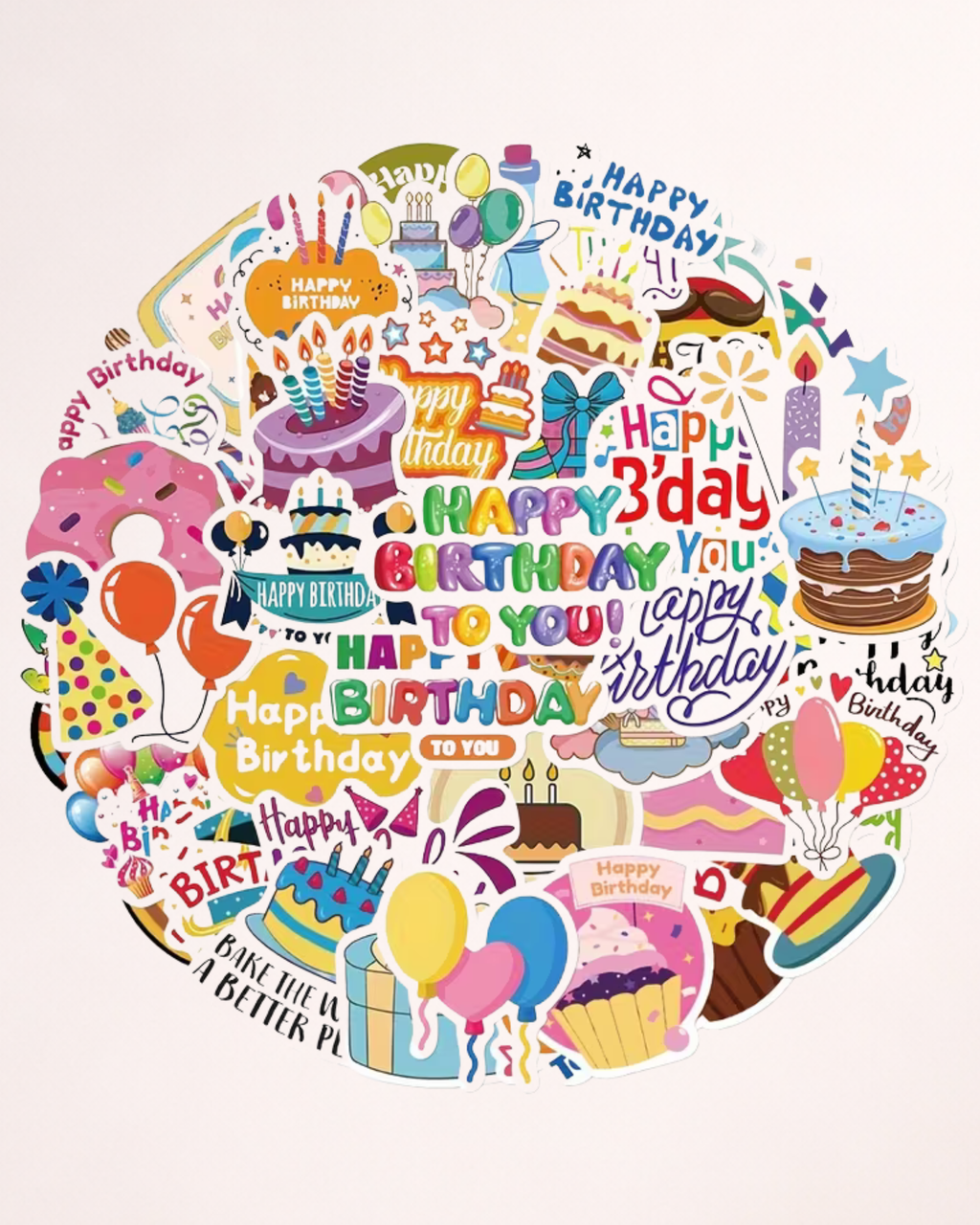 Set 50 Stickere autocolante Happy Birthday - Aniversare
