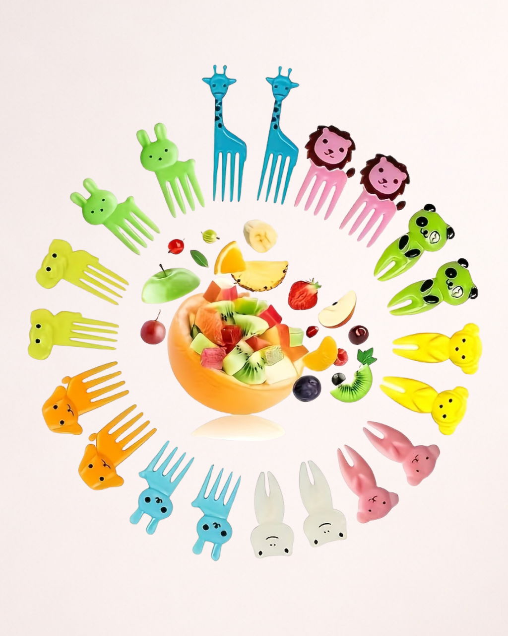 Set 60 mini-furculițe party – Animăluțe colorate