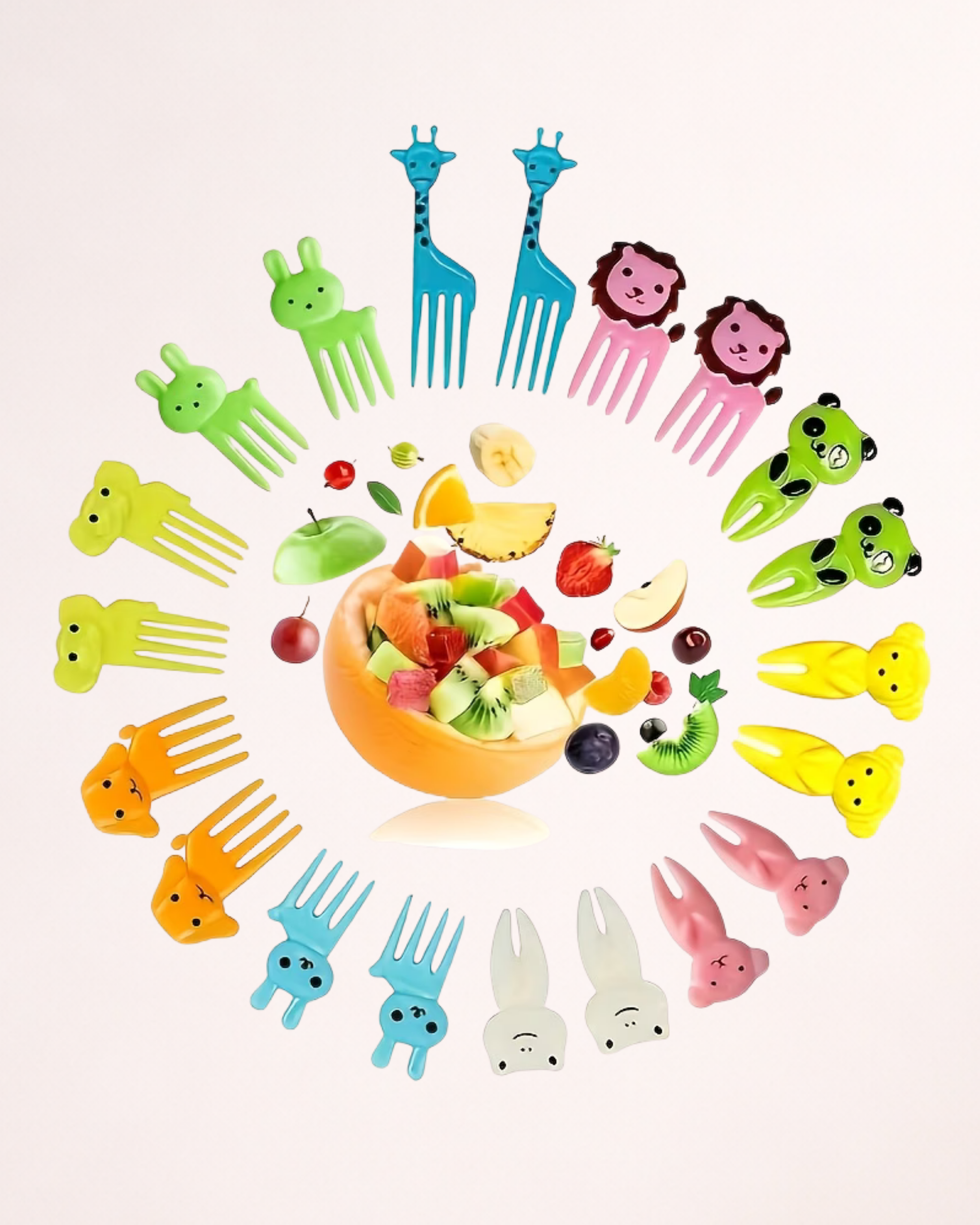 Set 60 mini-furculițe party – Animăluțe colorate