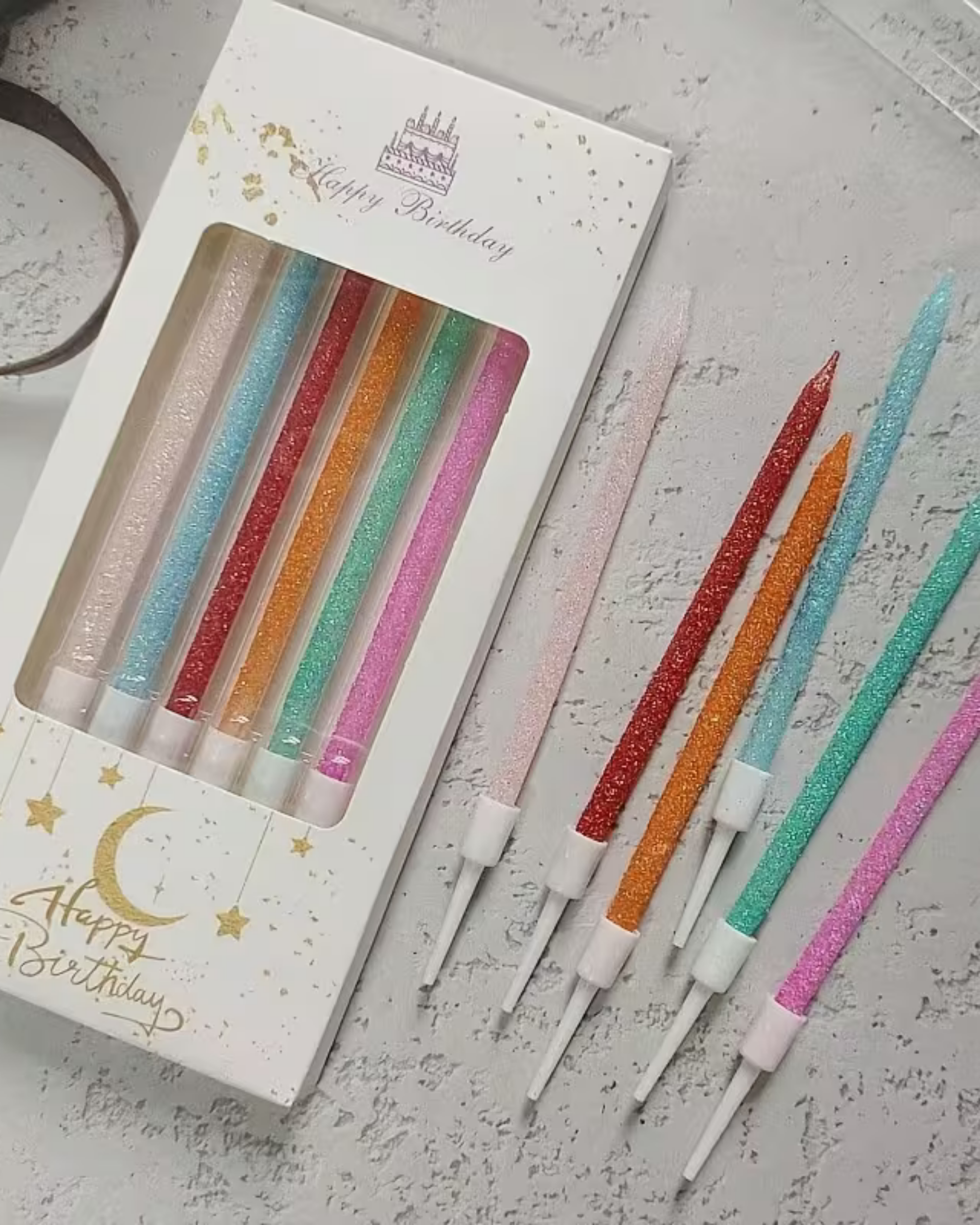 Set 6 lumânări cu sclipici pentru tort