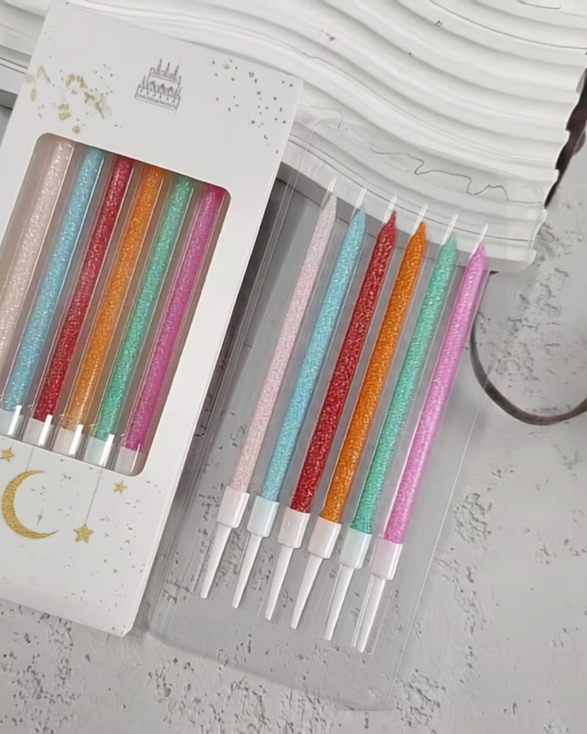 Set 6 lumânări cu sclipici pentru tort