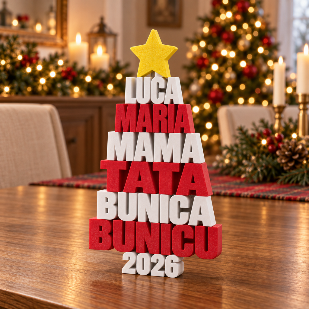 Brăduț de Crăciun personalizat cu numele celor dragi – imprimat 3D