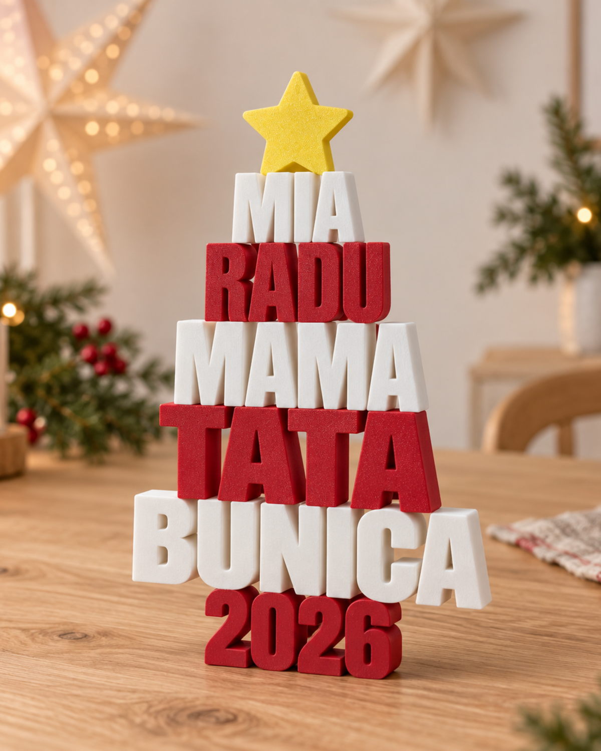 Brăduț de Crăciun personalizat cu numele celor dragi – imprimat 3D