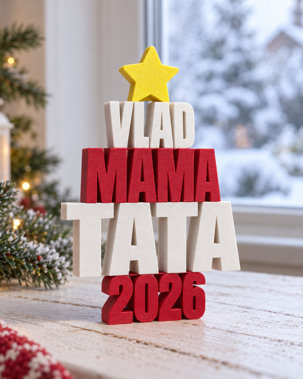 Brăduț de Crăciun personalizat cu numele celor dragi – imprimat 3D